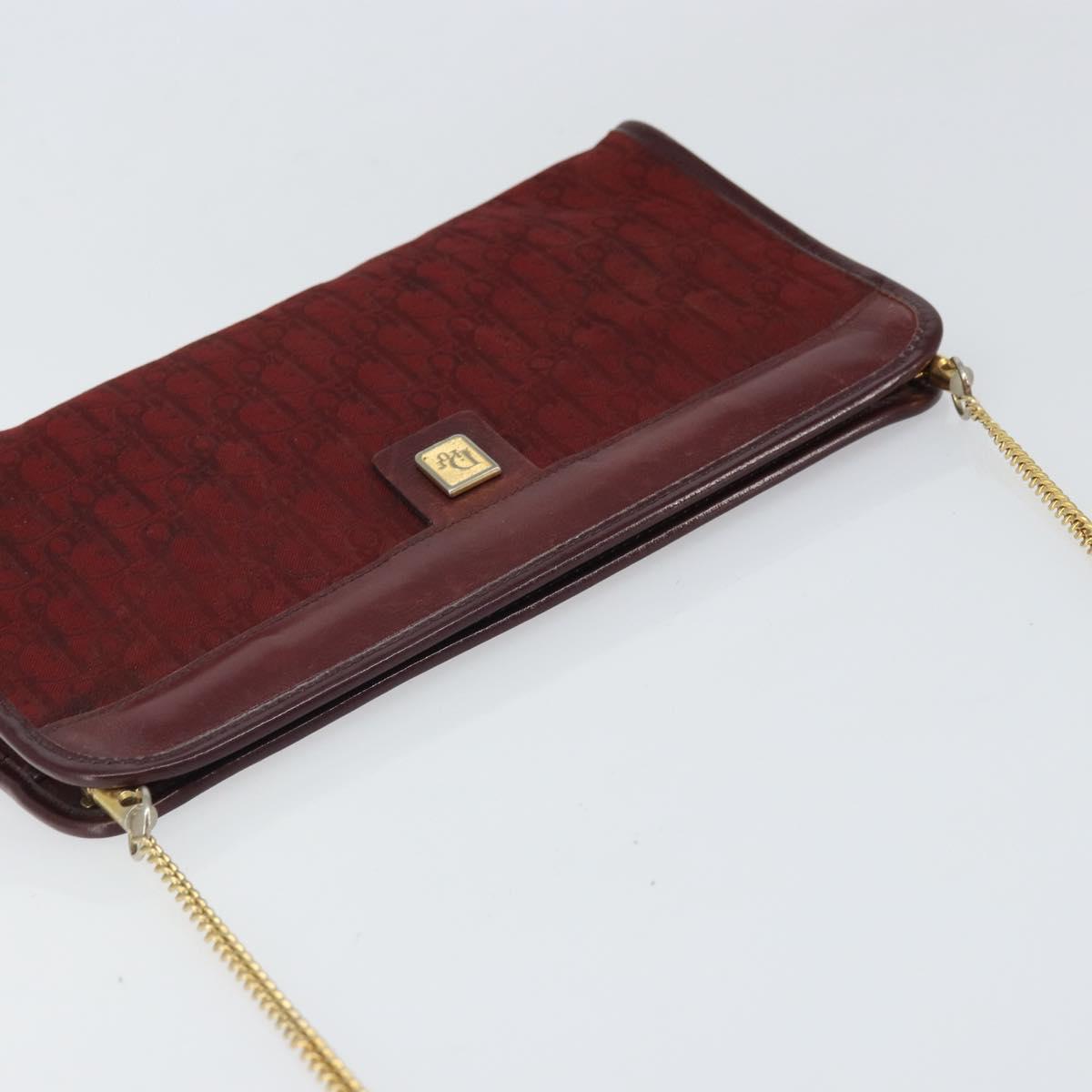 Christian Dior Trotter Canvas Chain Shoulder Bag Red Gold Auth BA9903