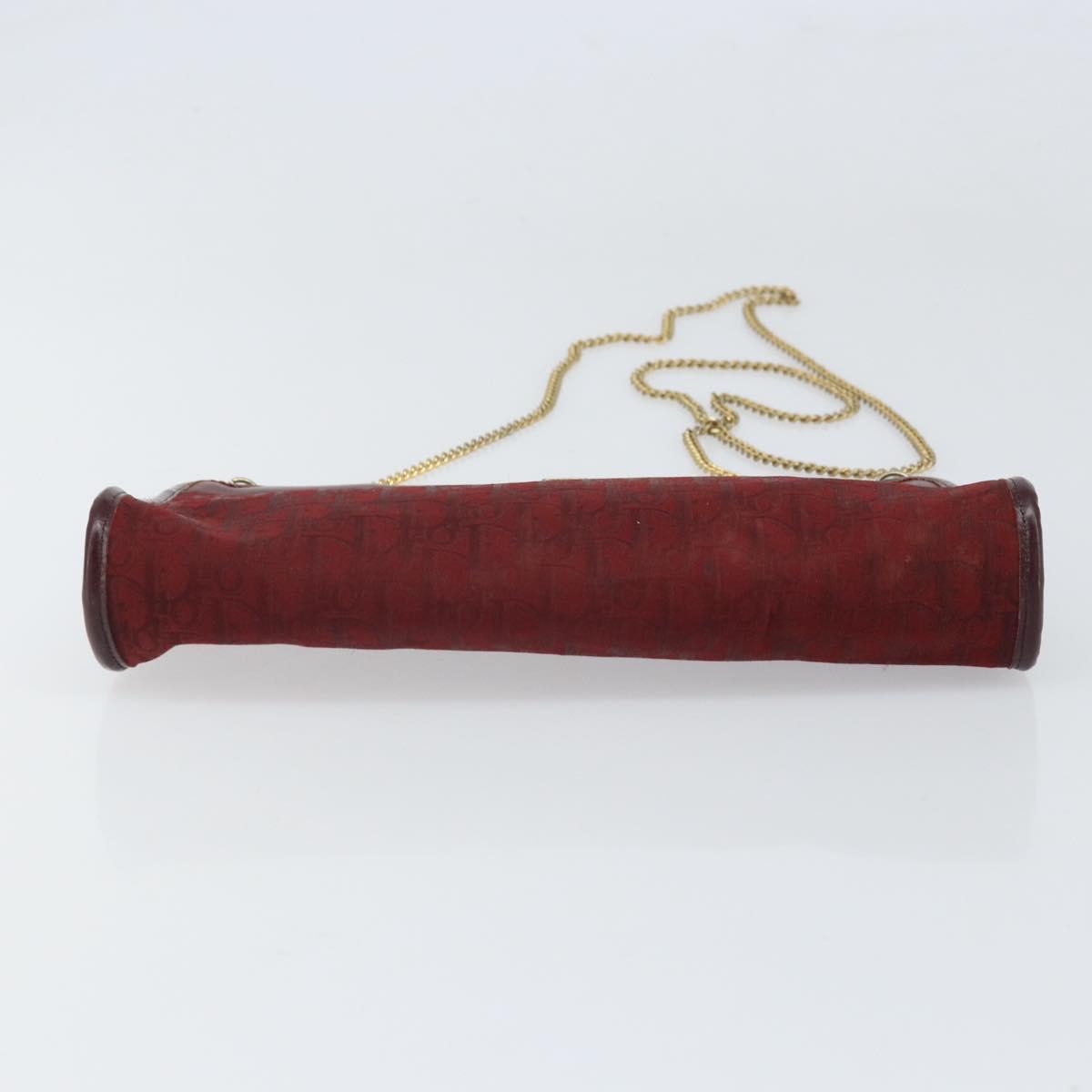 Christian Dior Trotter Canvas Chain Shoulder Bag Red Gold Auth BA9903