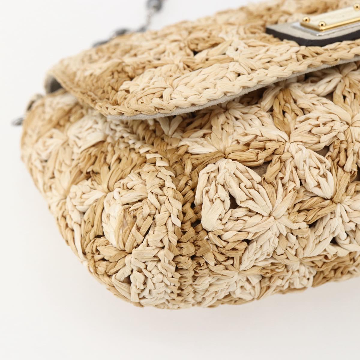 DOLCE&GABBANA Chain Shoulder Bag Raffia Beige Gold Silver Auth BA9904V