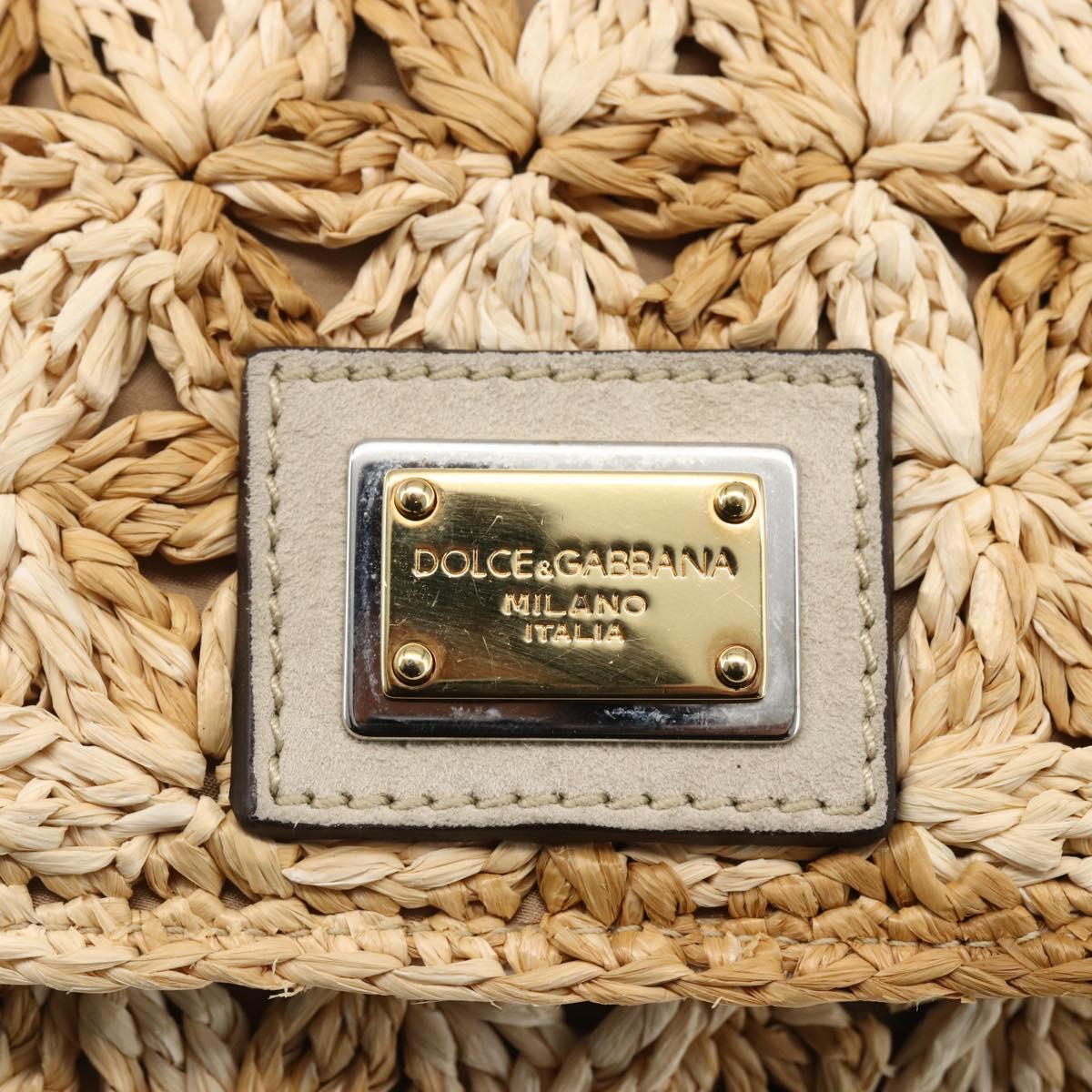 DOLCE&GABBANA Chain Shoulder Bag Raffia Beige Gold Silver Auth BA9904V