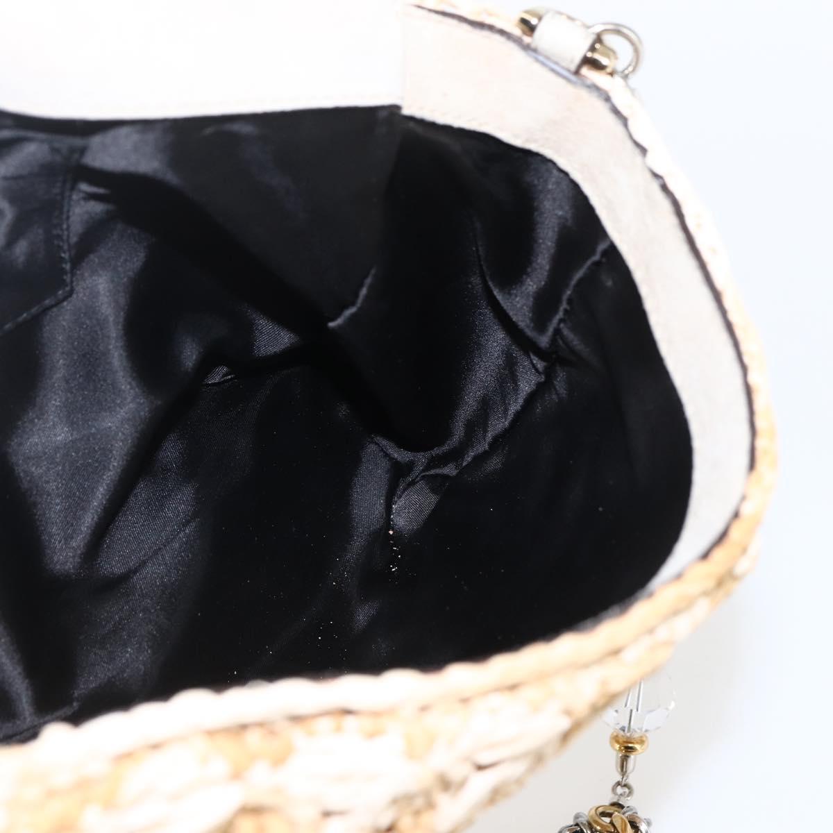 DOLCE&GABBANA Chain Shoulder Bag Raffia Beige Gold Silver Auth BA9904V