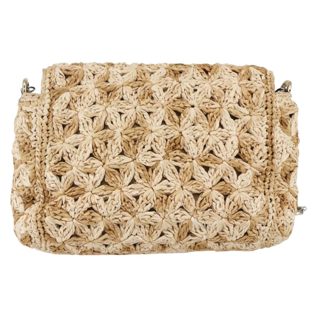 DOLCE&GABBANA Chain Shoulder Bag Raffia Beige Gold Silver Auth BA9904V