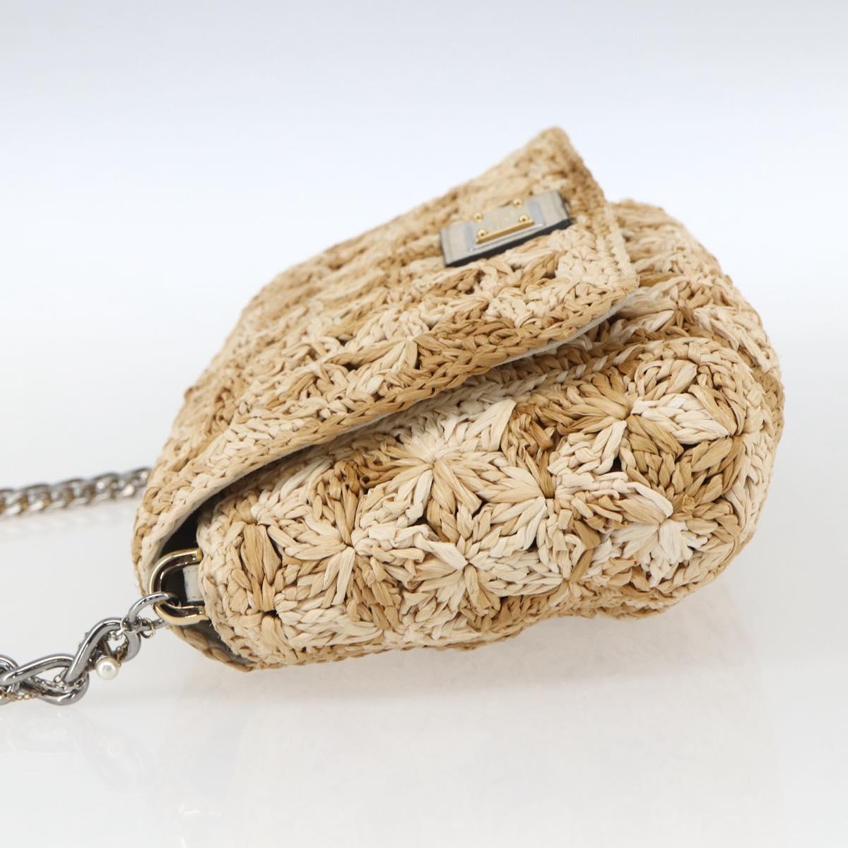 DOLCE&GABBANA Chain Shoulder Bag Raffia Beige Gold Silver Auth BA9904V