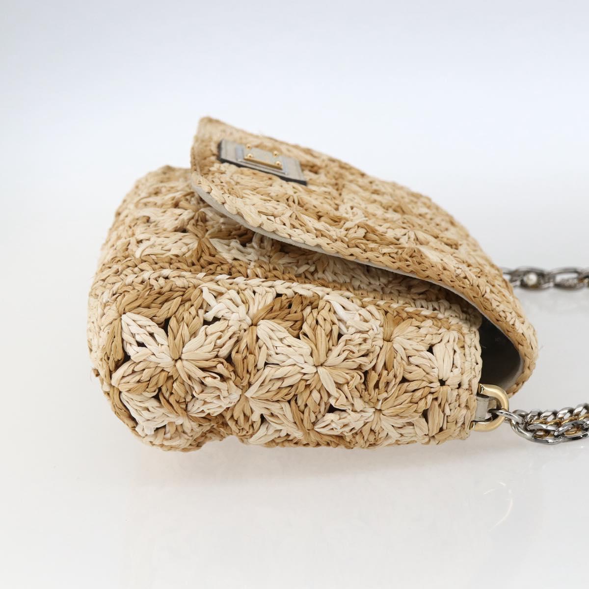 DOLCE&GABBANA Chain Shoulder Bag Raffia Beige Gold Silver Auth BA9904V