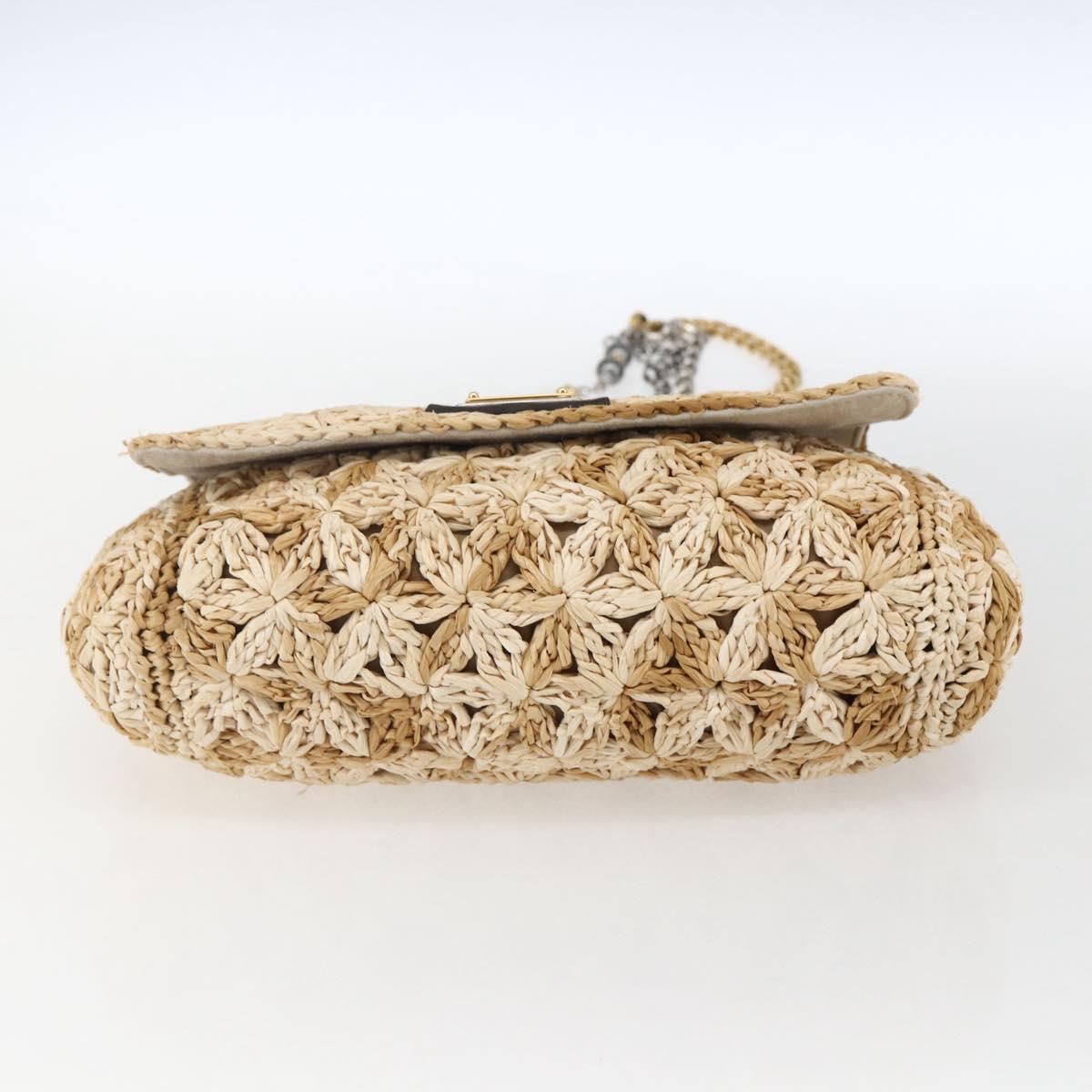 DOLCE&GABBANA Chain Shoulder Bag Raffia Beige Gold Silver Auth BA9904V