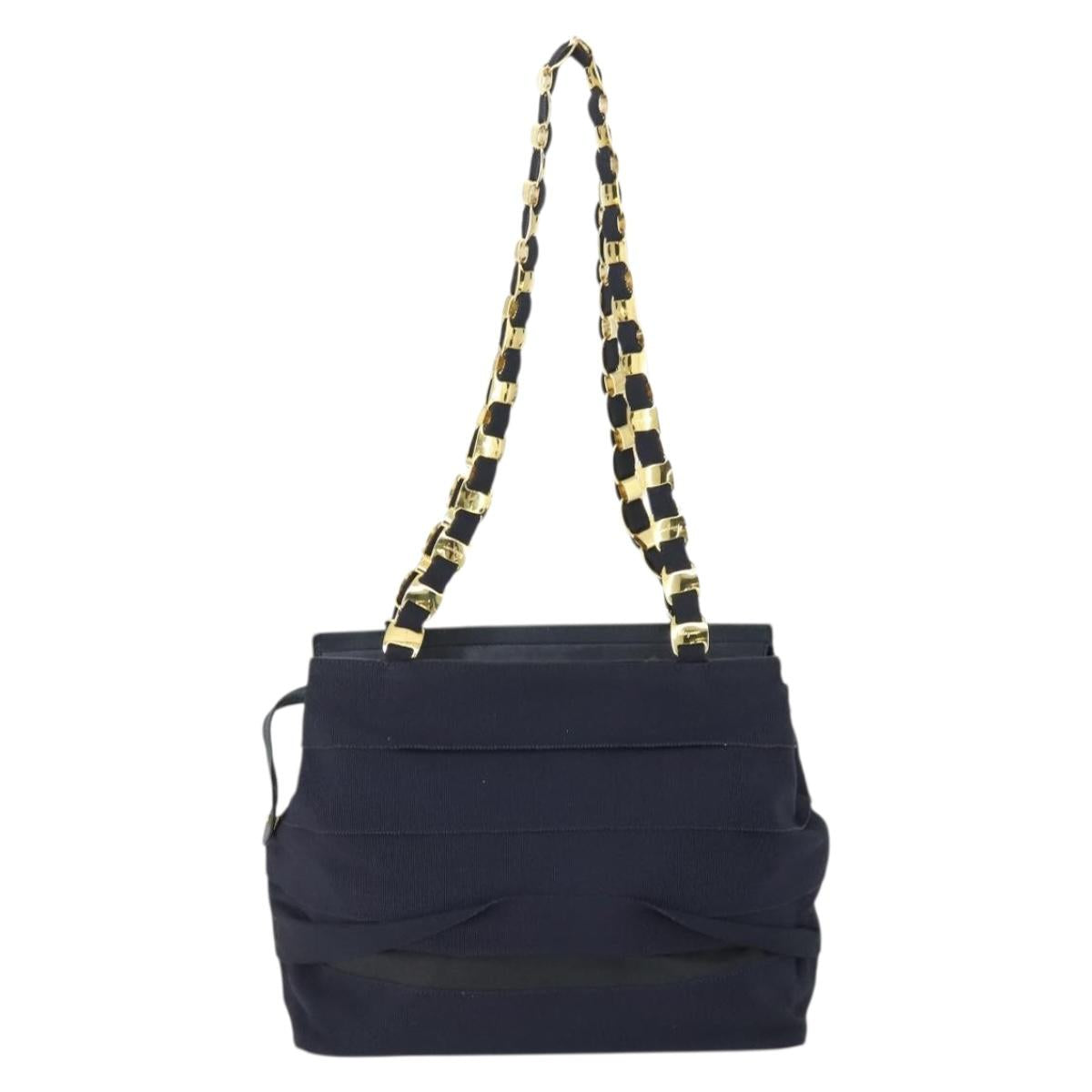Salvatore Ferragamo Tote Bag Canvas Navy Gold Auth BA9906