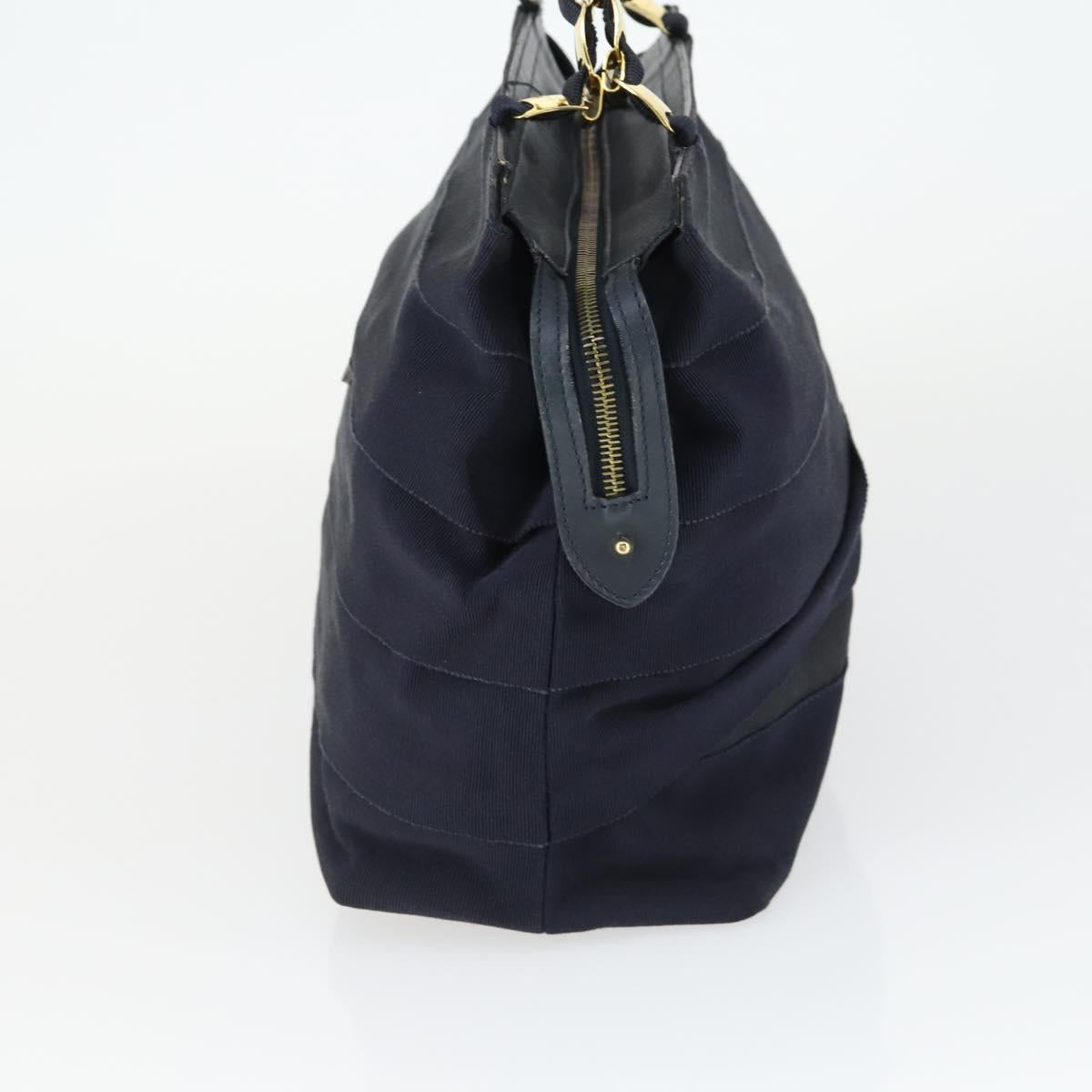 Salvatore Ferragamo Tote Bag Canvas Navy Gold Auth BA9906