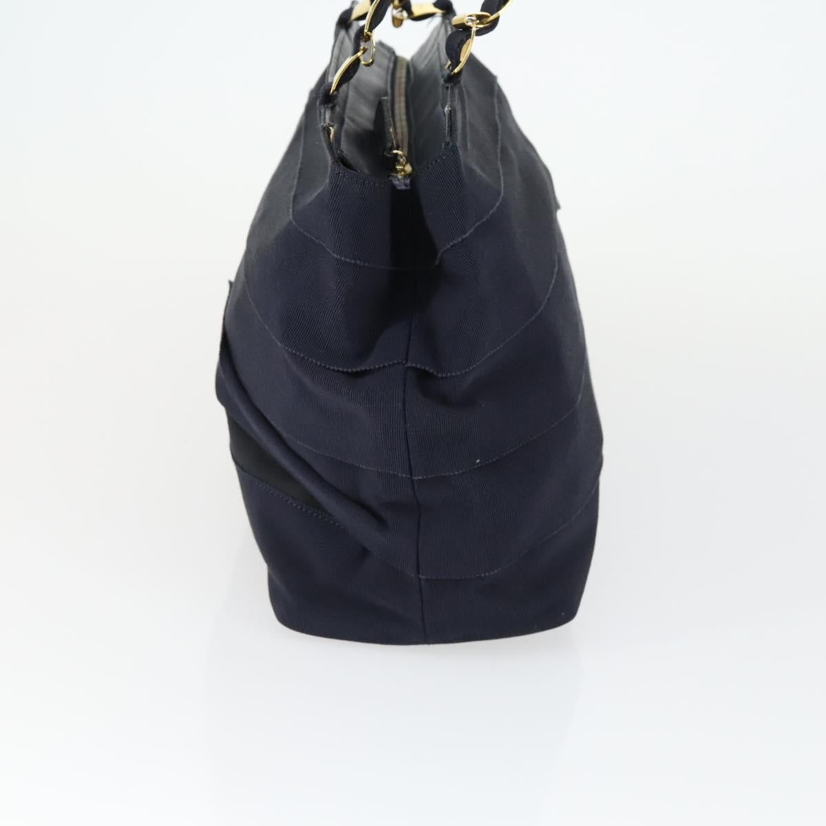 Salvatore Ferragamo Tote Bag Canvas Navy Gold Auth BA9906