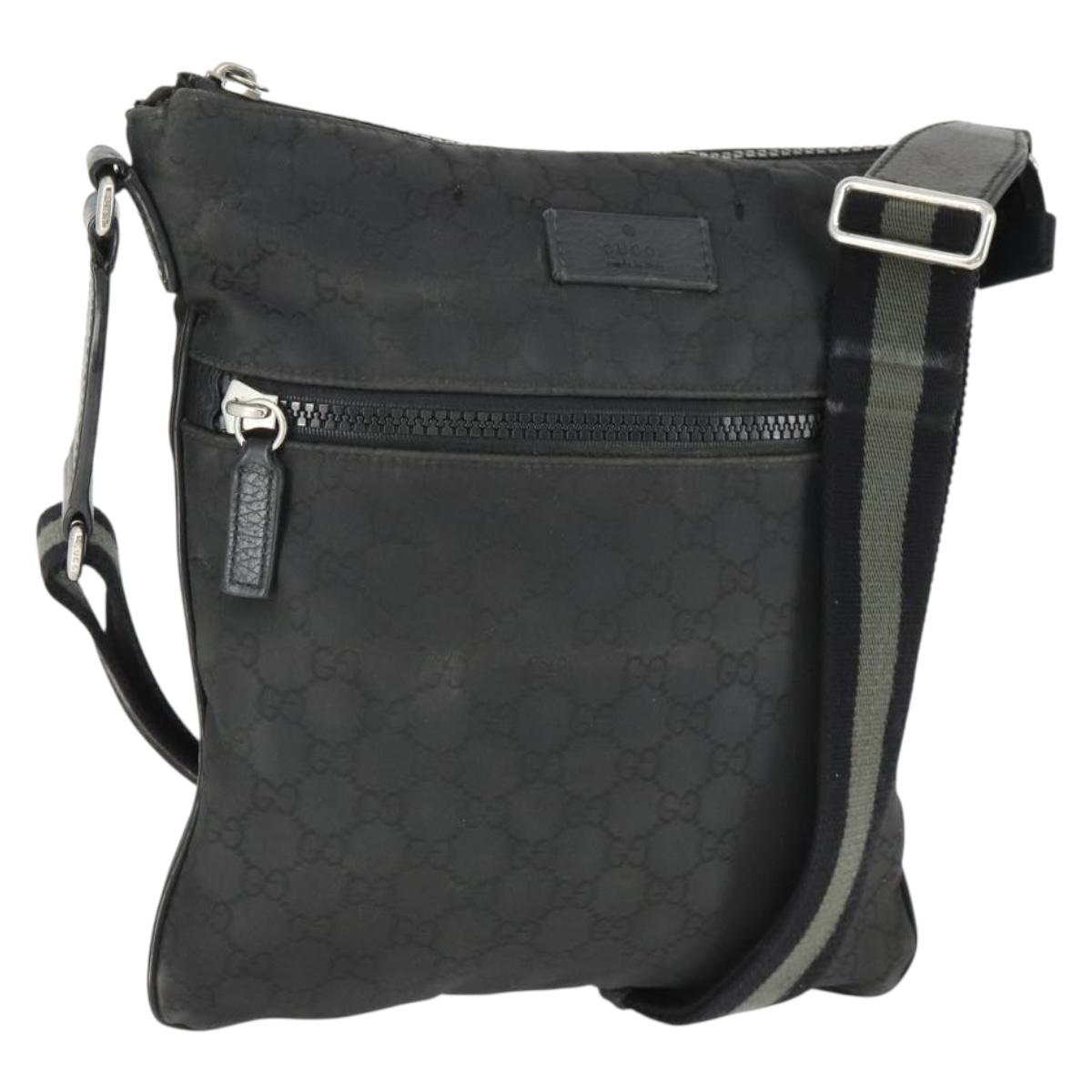 GUCCI GG Canvas Shoulder Bag Nylon Black Silver 449184 Auth BA9907