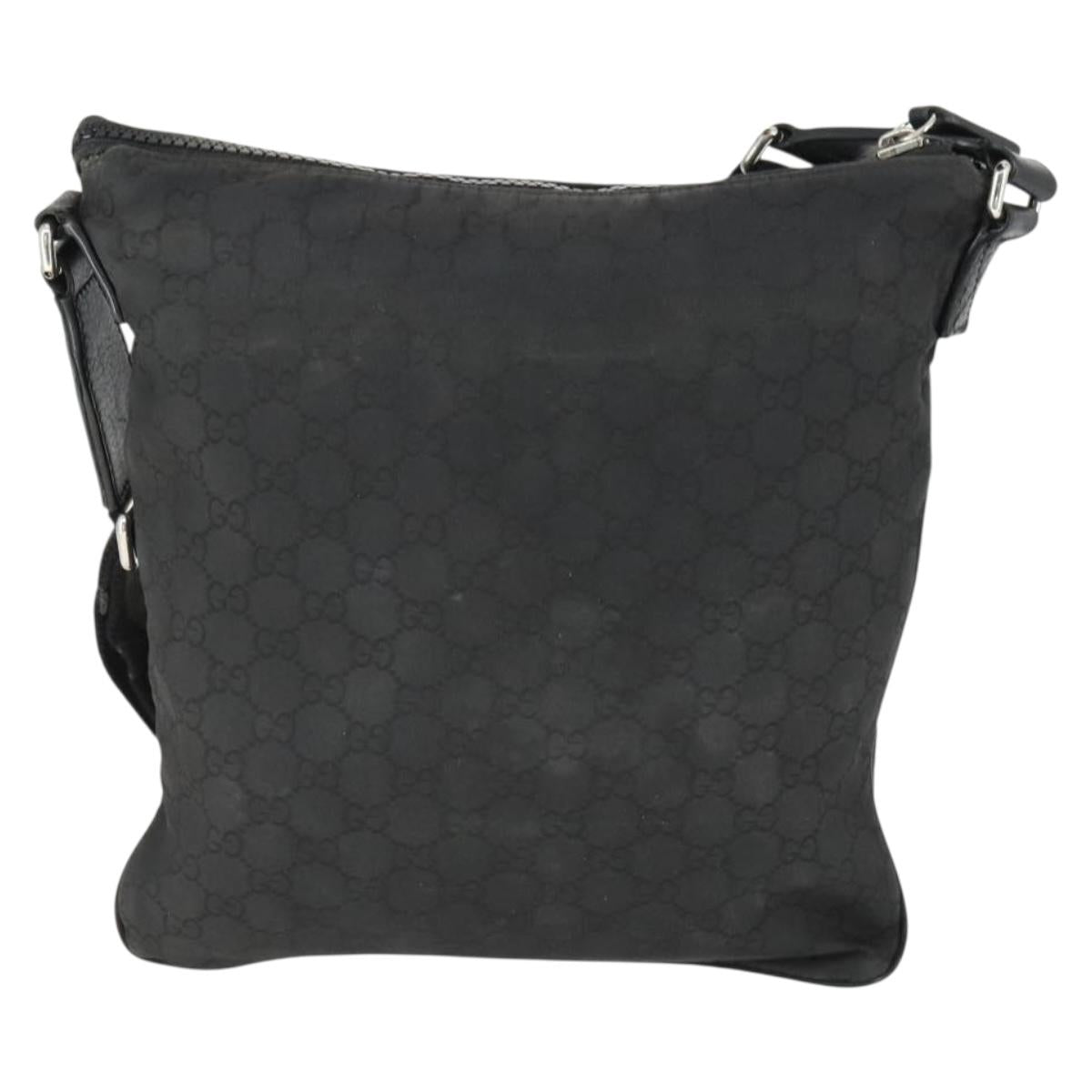 GUCCI GG Canvas Shoulder Bag Nylon Black Silver 449184 Auth BA9907