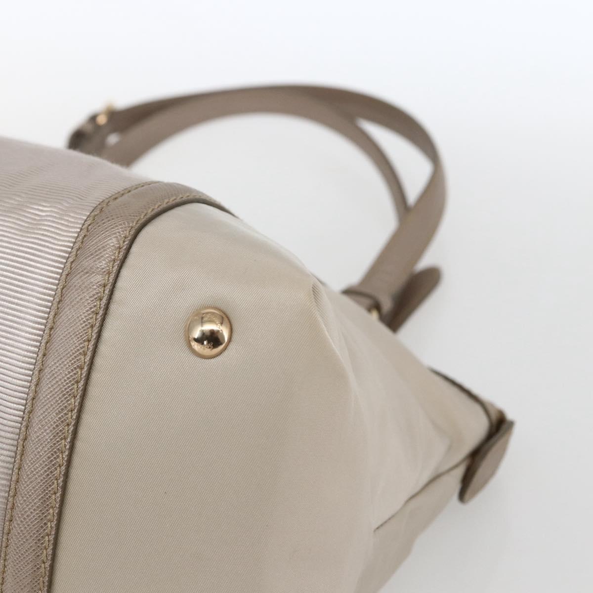 Salvatore Ferragamo Hand Bag Nylon Beige Gold Auth BA9908