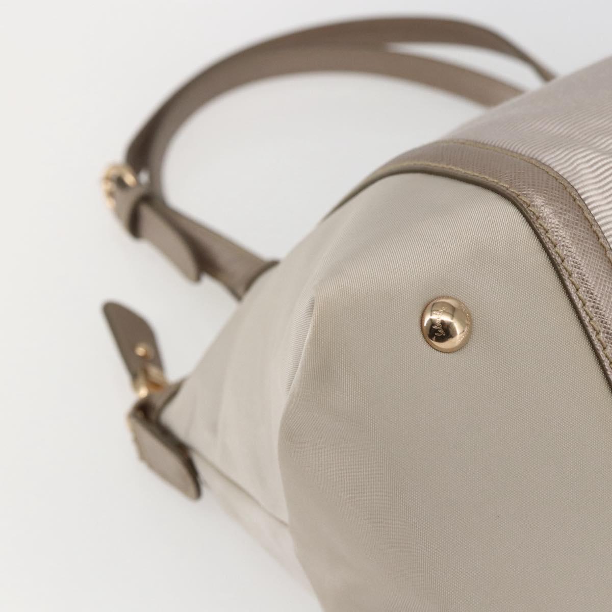 Salvatore Ferragamo Hand Bag Nylon Beige Gold Auth BA9908