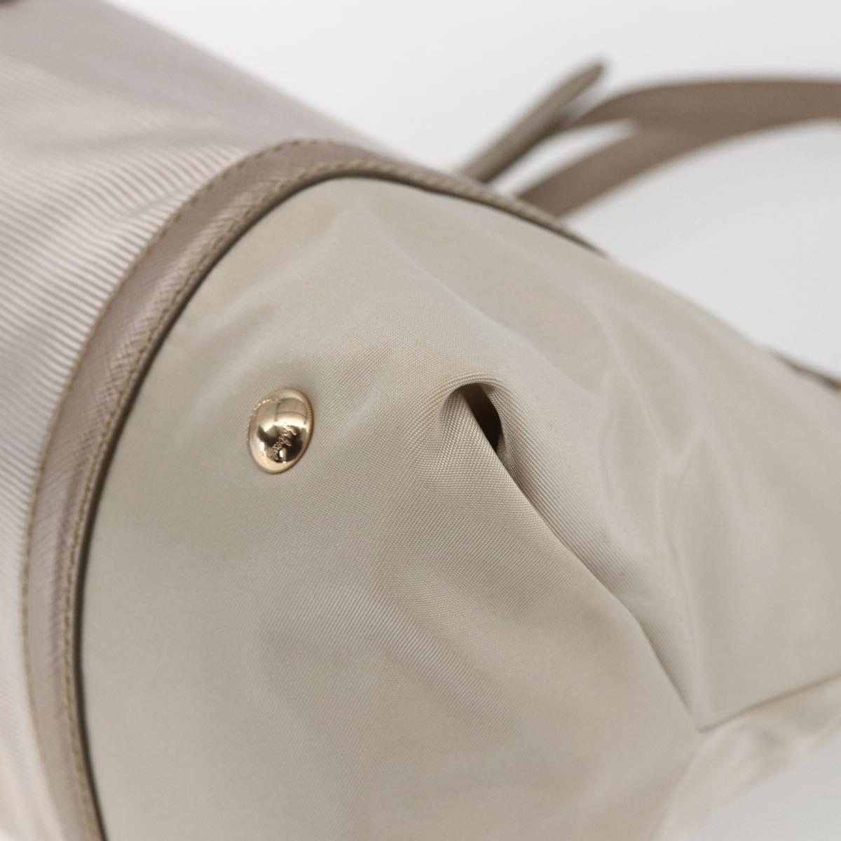 Salvatore Ferragamo Hand Bag Nylon Beige Gold Auth BA9908