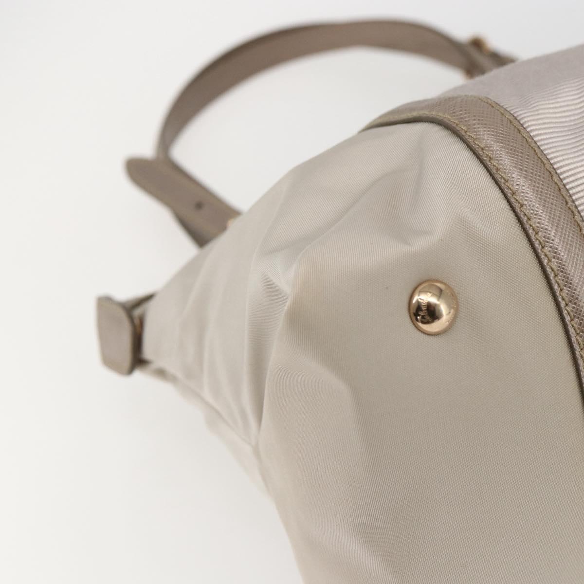 Salvatore Ferragamo Hand Bag Nylon Beige Gold Auth BA9908