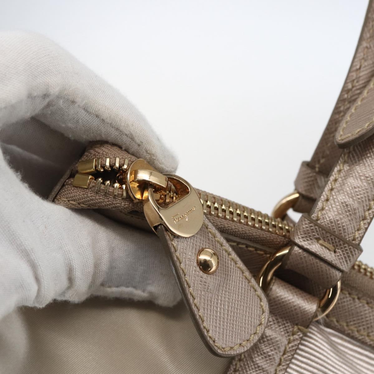 Salvatore Ferragamo Hand Bag Nylon Beige Gold Auth BA9908