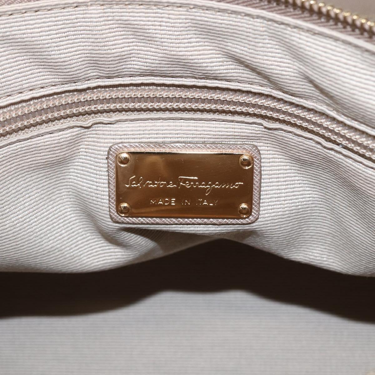 Salvatore Ferragamo Hand Bag Nylon Beige Gold Auth BA9908