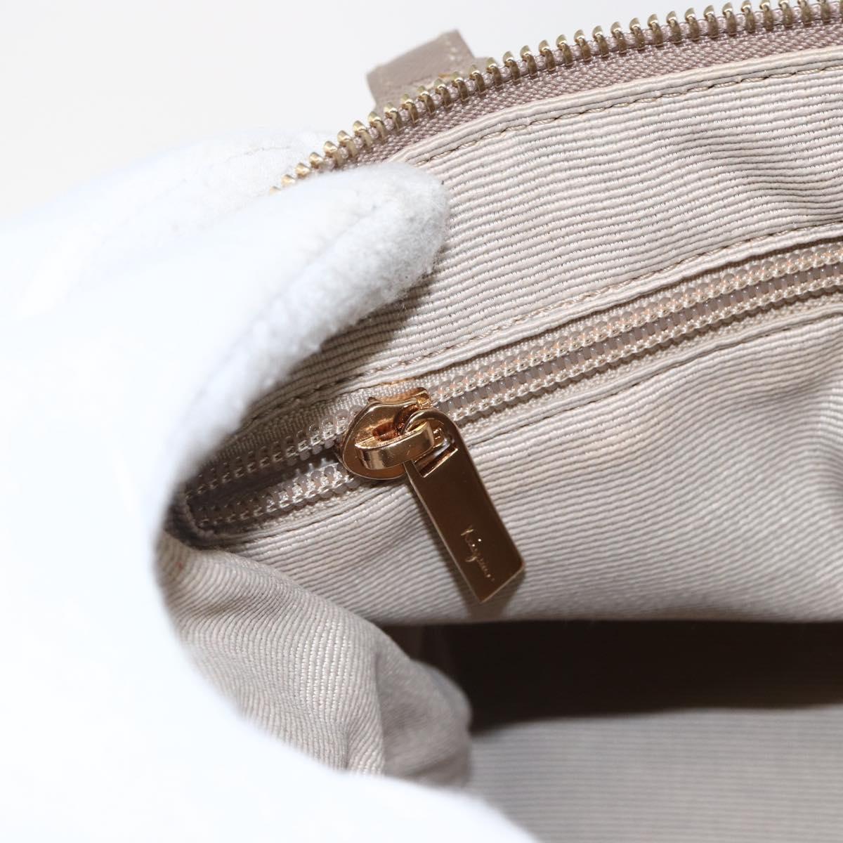 Salvatore Ferragamo Hand Bag Nylon Beige Gold Auth BA9908