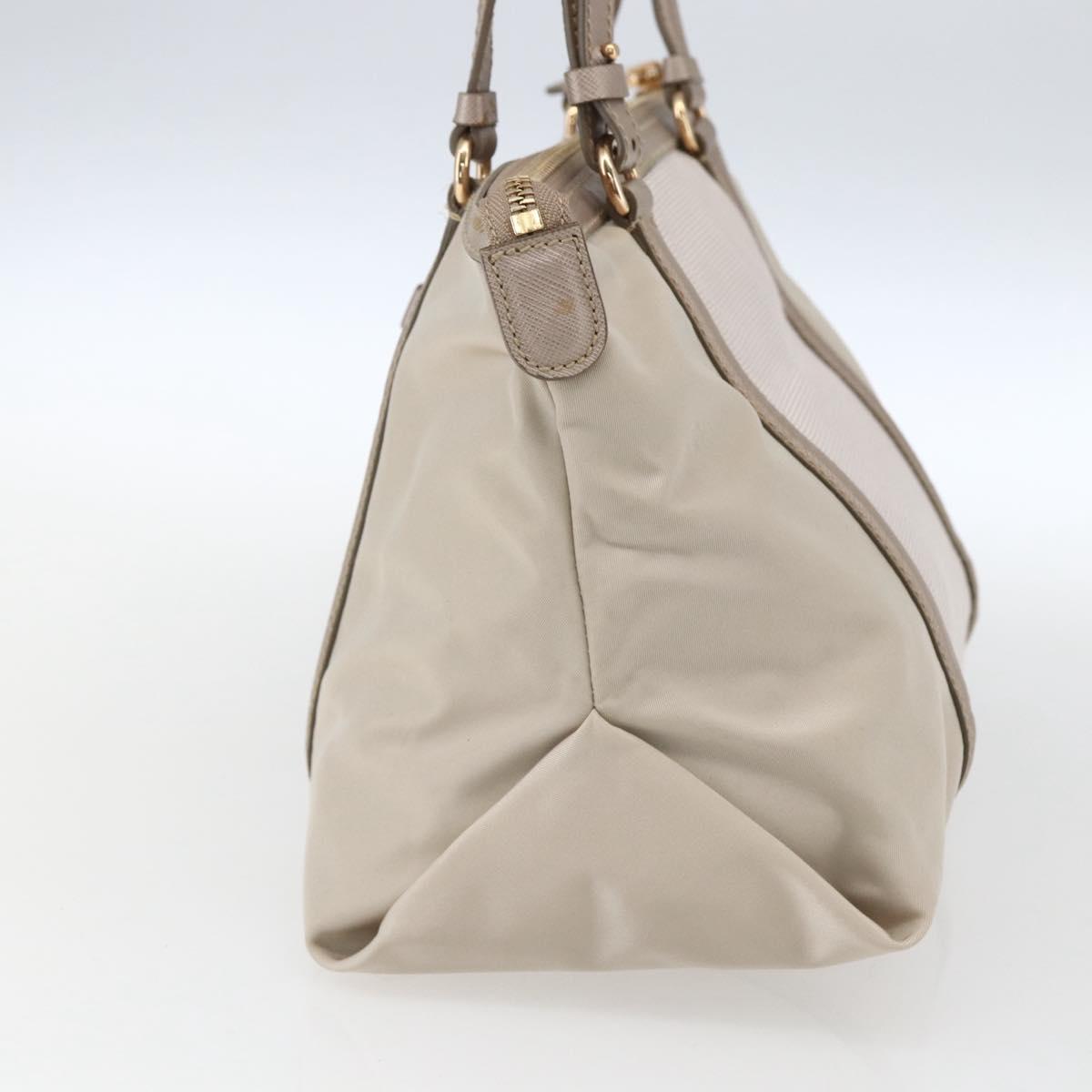 Salvatore Ferragamo Hand Bag Nylon Beige Gold Auth BA9908