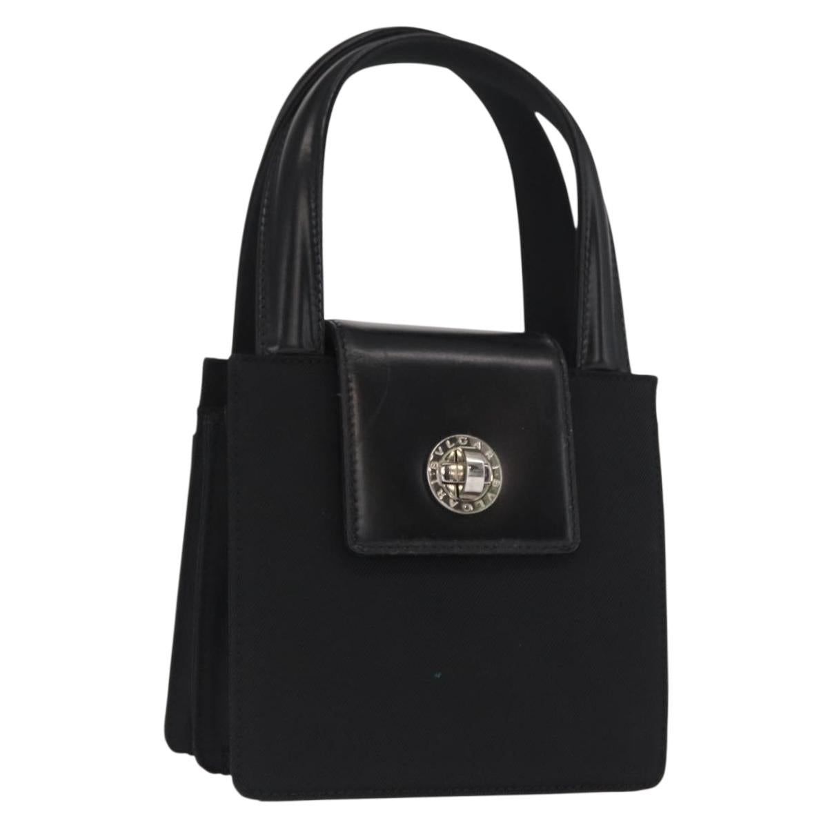 BVLGARI Hand Bag Nylon Black Silver Auth BA9909