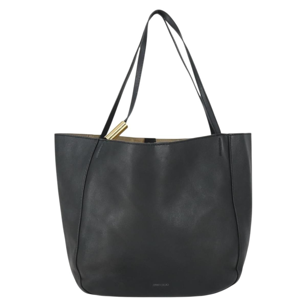 Jimmy Choo Tote Bag Leather Black Gold Auth BA9910