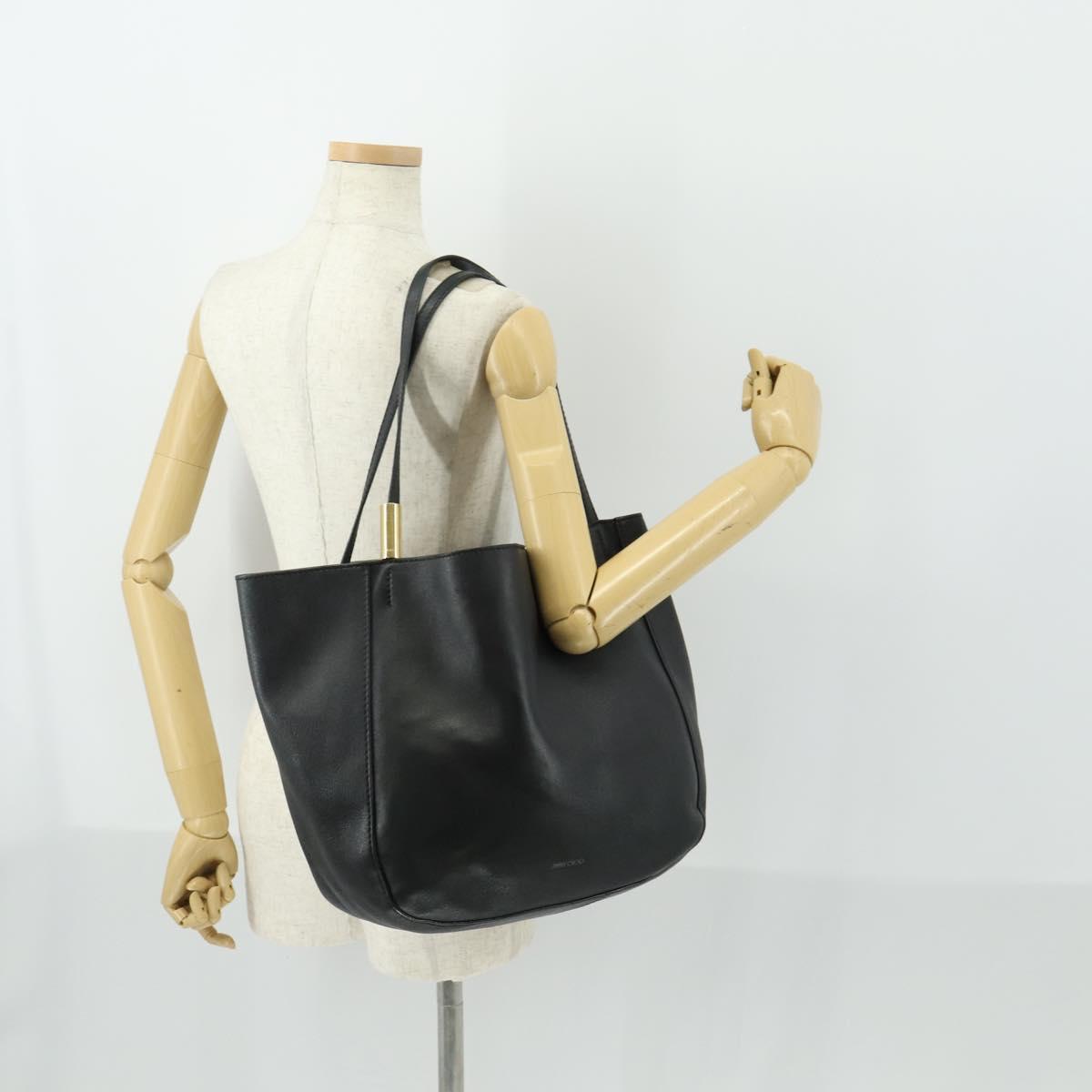 Jimmy Choo Tote Bag Leather Black Gold Auth BA9910