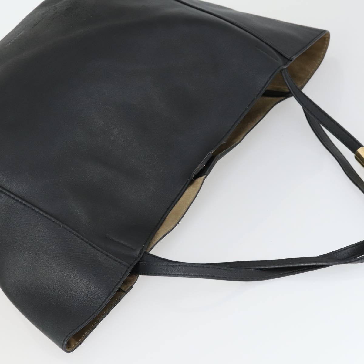 Jimmy Choo Tote Bag Leather Black Gold Auth BA9910