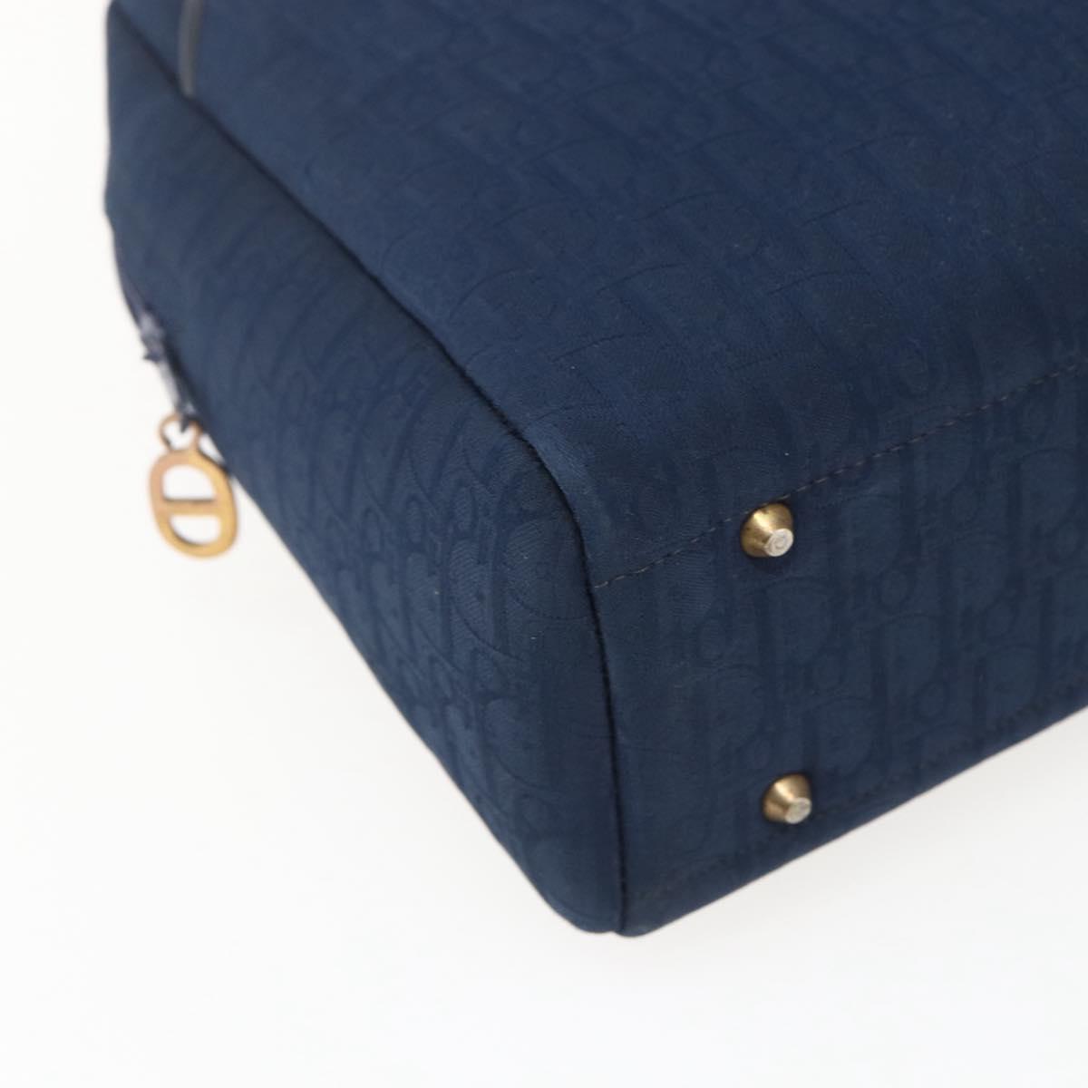 Christian Dior Trotter Canvas Hand Bag Navy Gold Auth BA9911