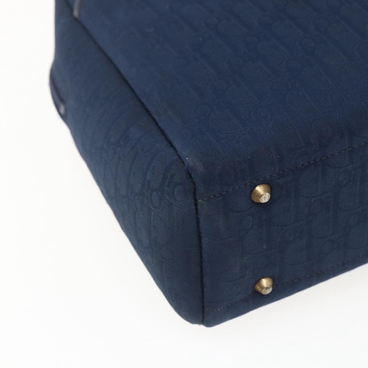Christian Dior Trotter Canvas Hand Bag Navy Gold Auth BA9911