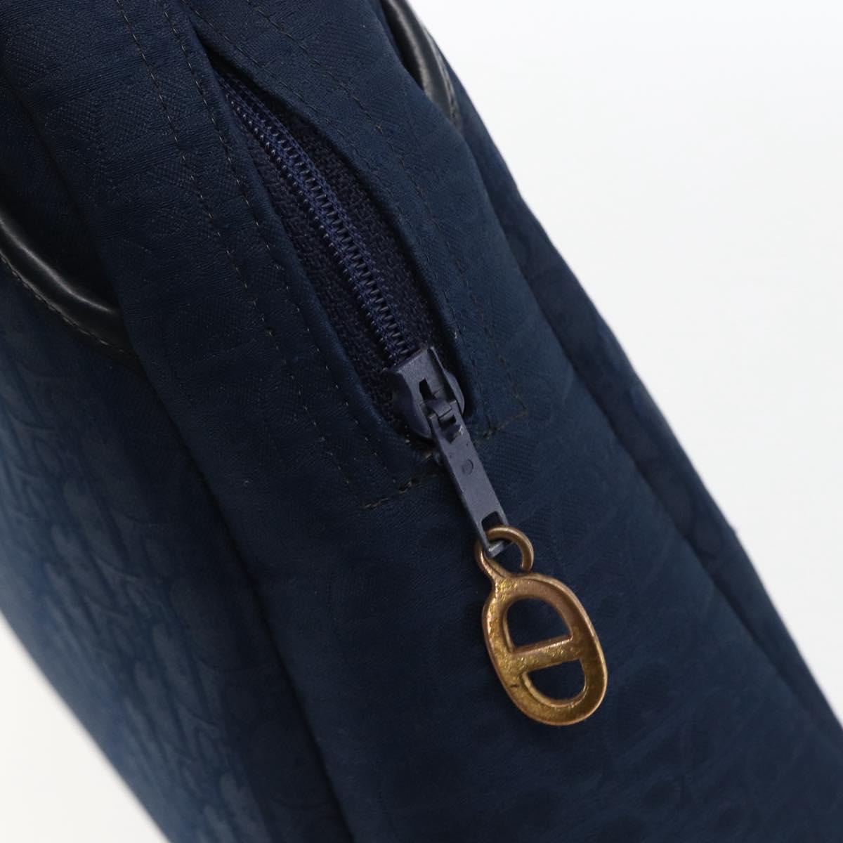 Christian Dior Trotter Canvas Hand Bag Navy Gold Auth BA9911