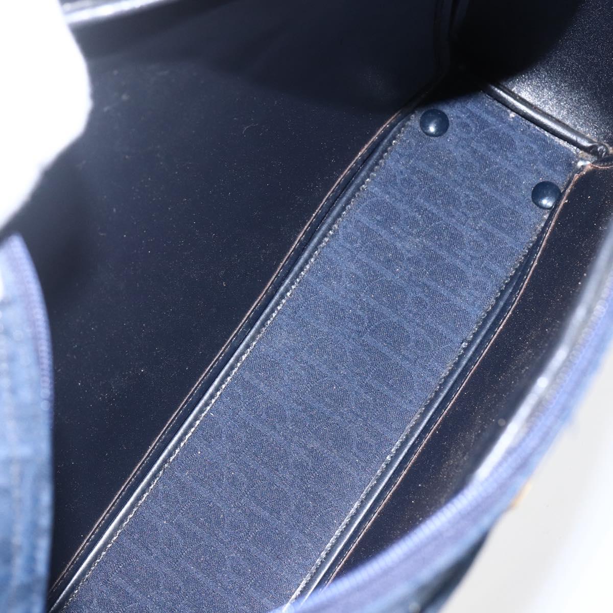 Christian Dior Trotter Canvas Hand Bag Navy Gold Auth BA9911