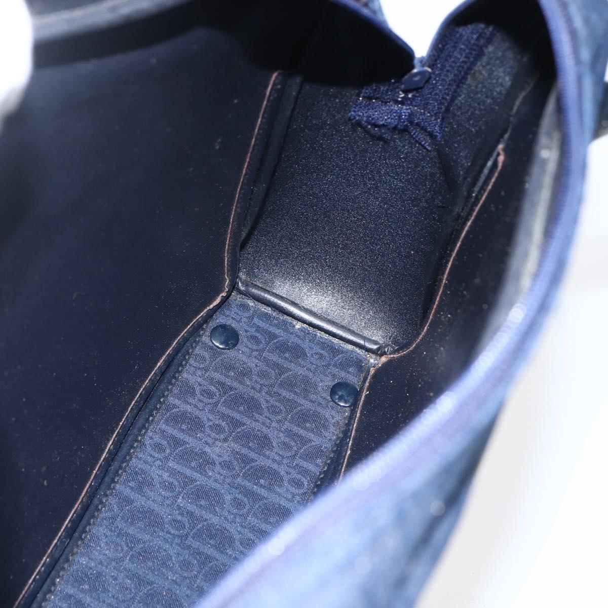 Christian Dior Trotter Canvas Hand Bag Navy Gold Auth BA9911