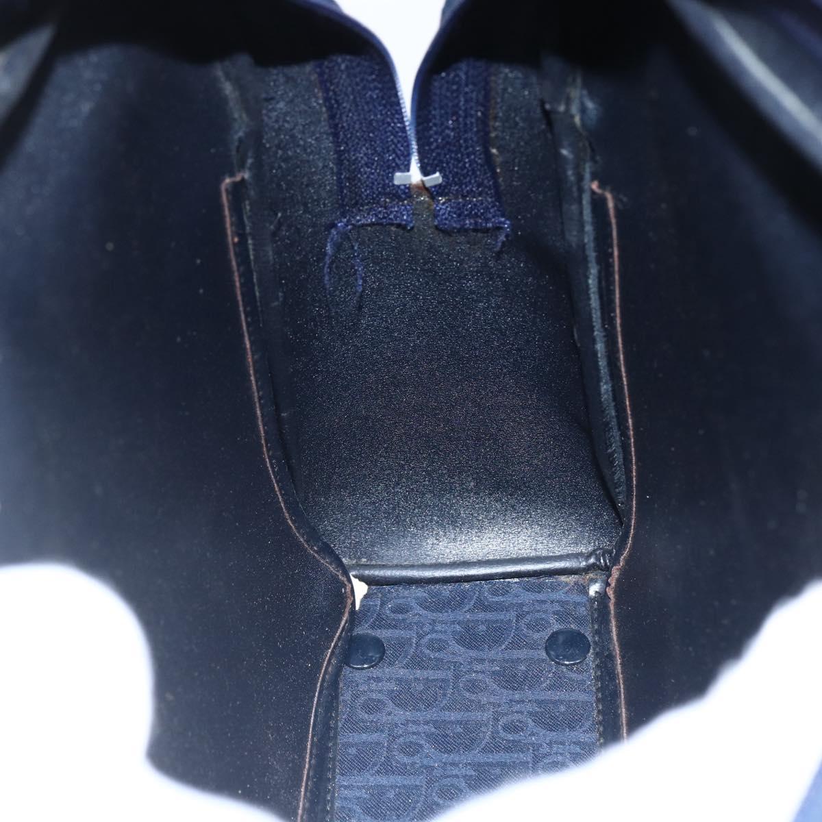 Christian Dior Trotter Canvas Hand Bag Navy Gold Auth BA9911