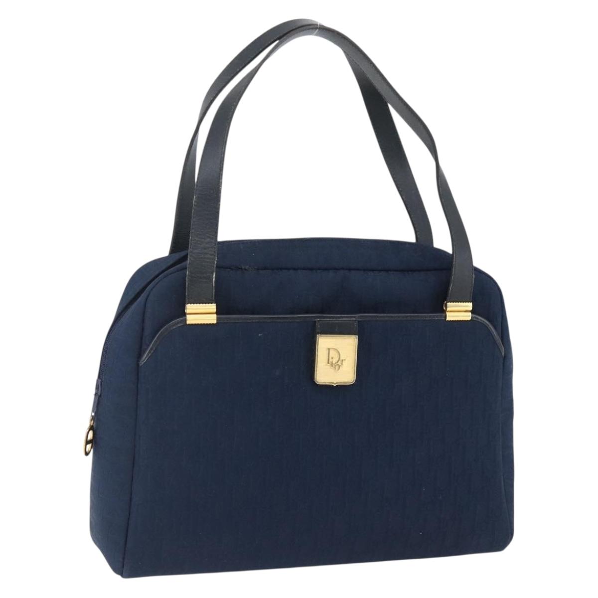 Christian Dior Trotter Canvas Hand Bag Navy Gold Auth BA9911
