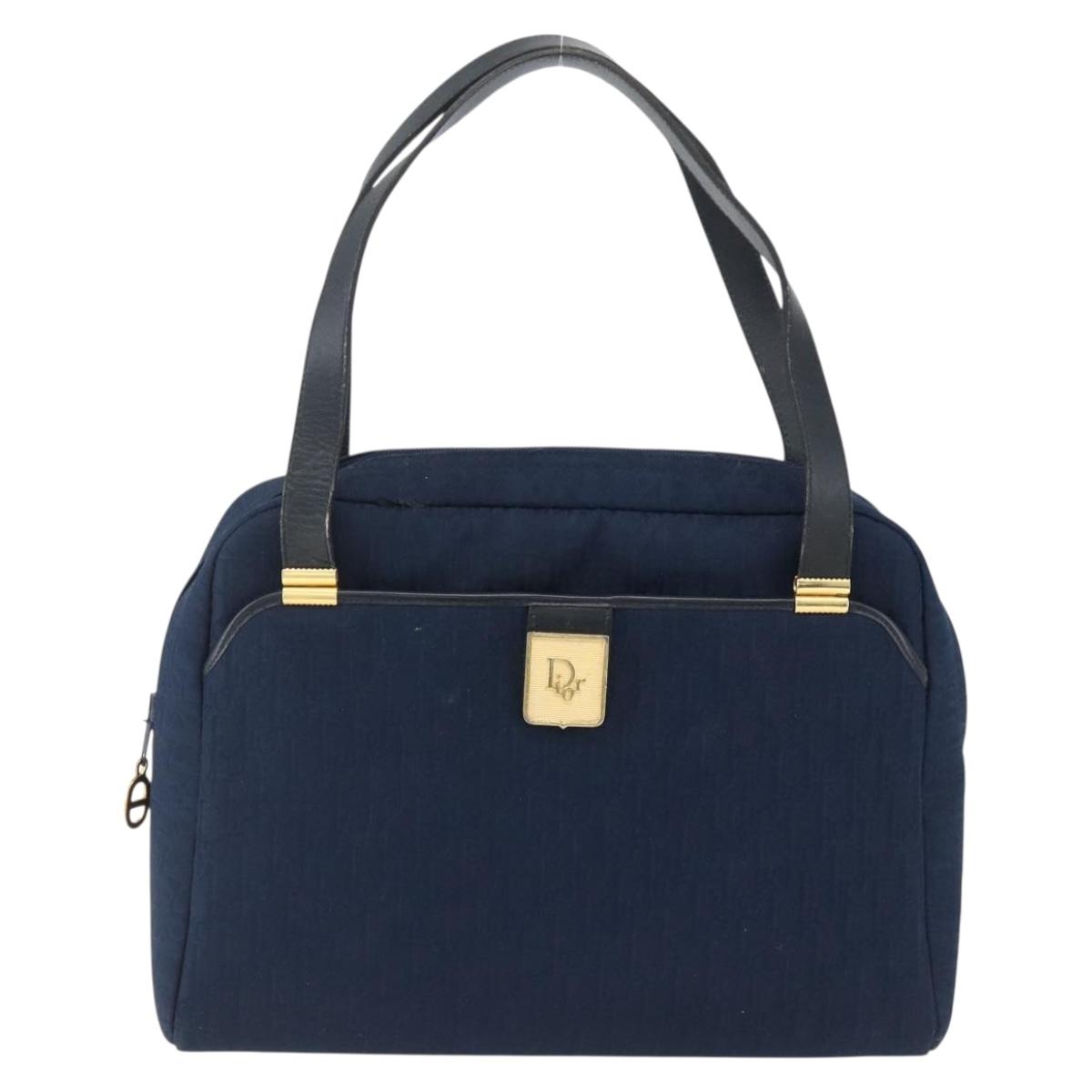Christian Dior Trotter Canvas Hand Bag Navy Gold Auth BA9911