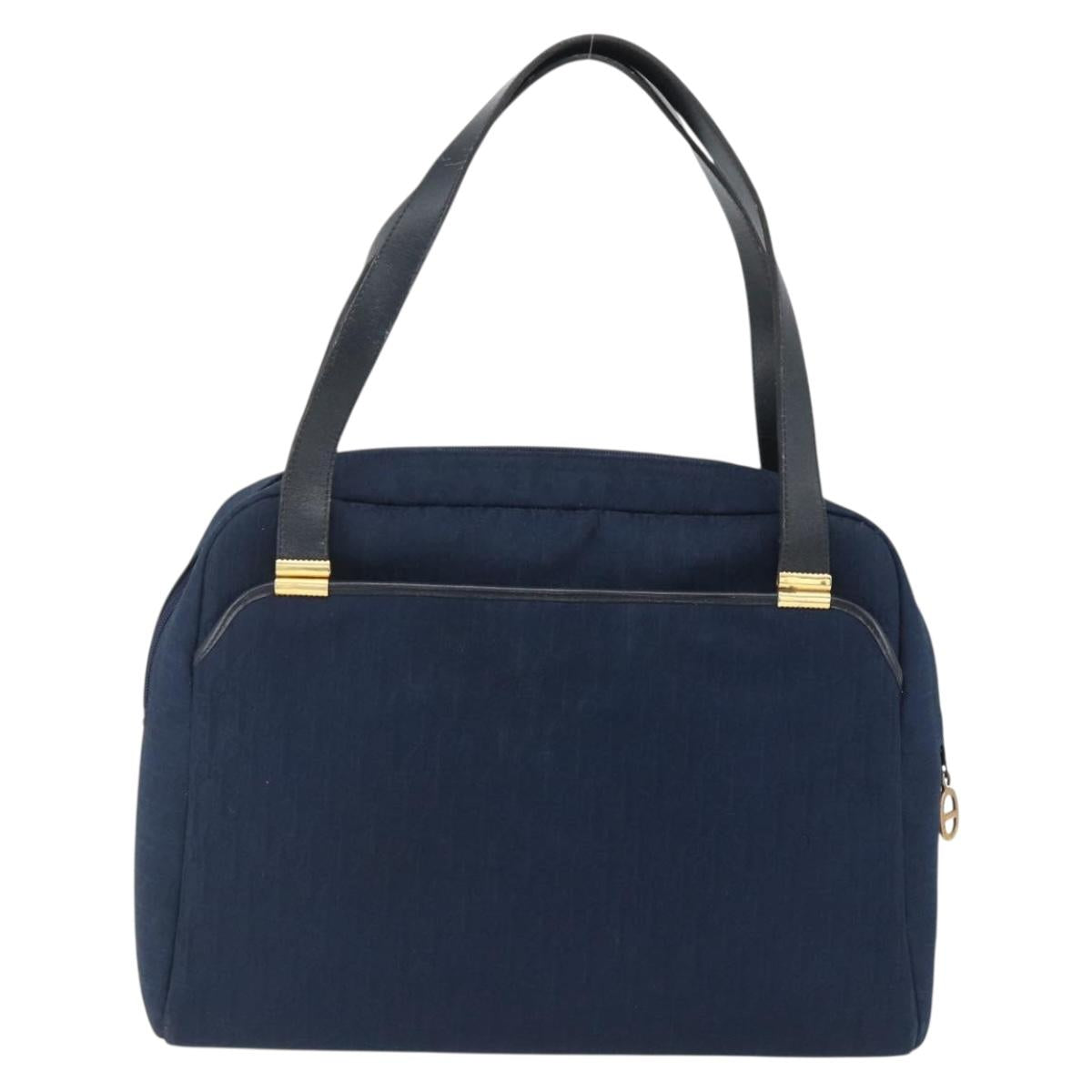 Christian Dior Trotter Canvas Hand Bag Navy Gold Auth BA9911