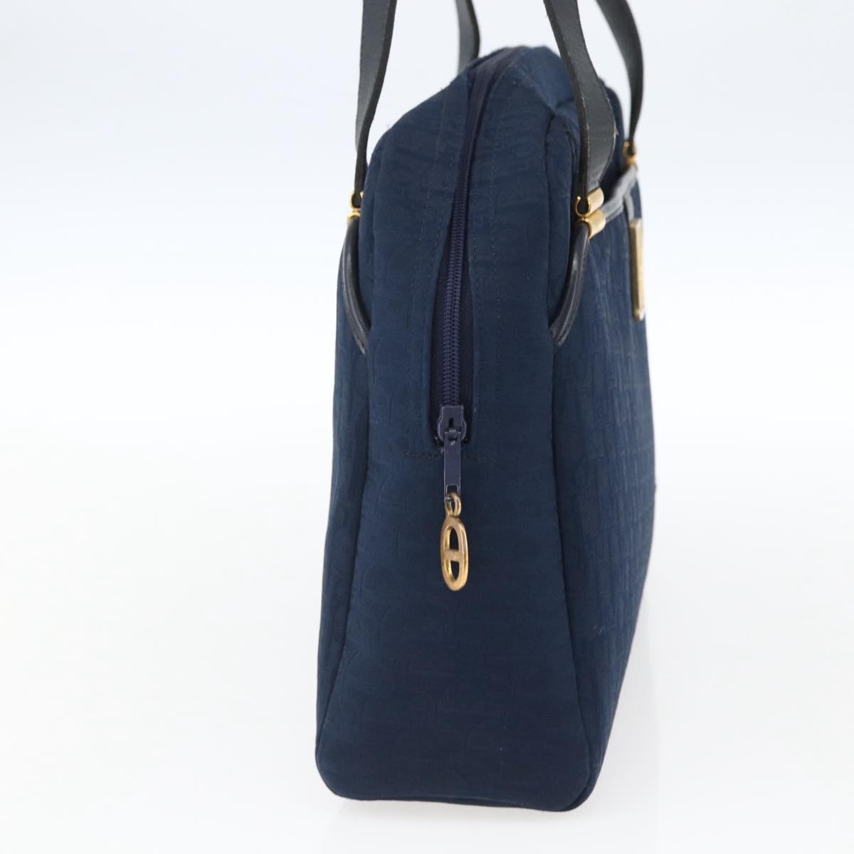 Christian Dior Trotter Canvas Hand Bag Navy Gold Auth BA9911