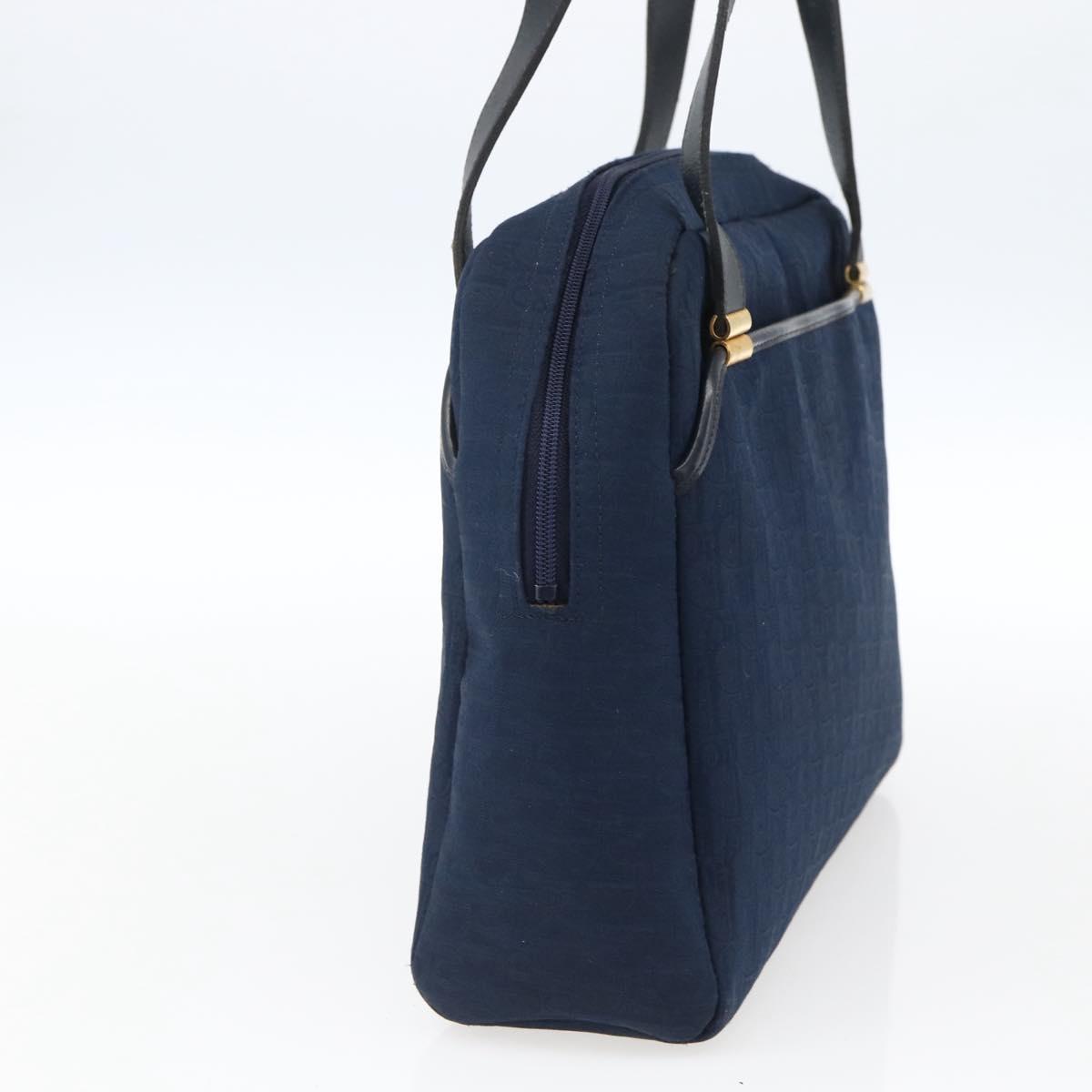 Christian Dior Trotter Canvas Hand Bag Navy Gold Auth BA9911
