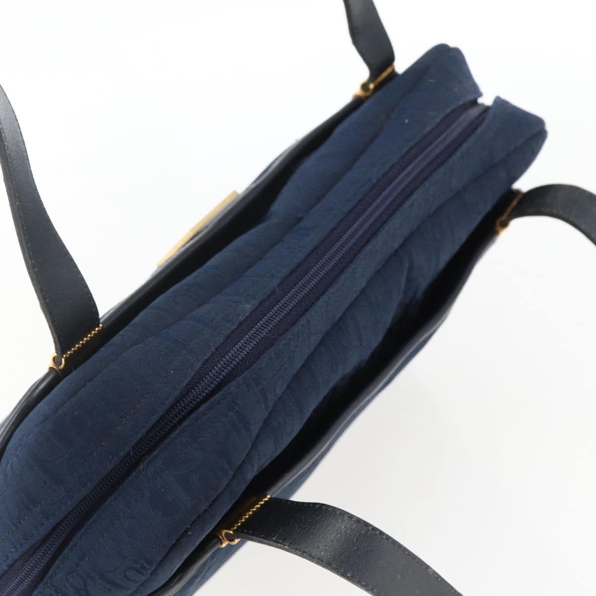 Christian Dior Trotter Canvas Hand Bag Navy Gold Auth BA9911