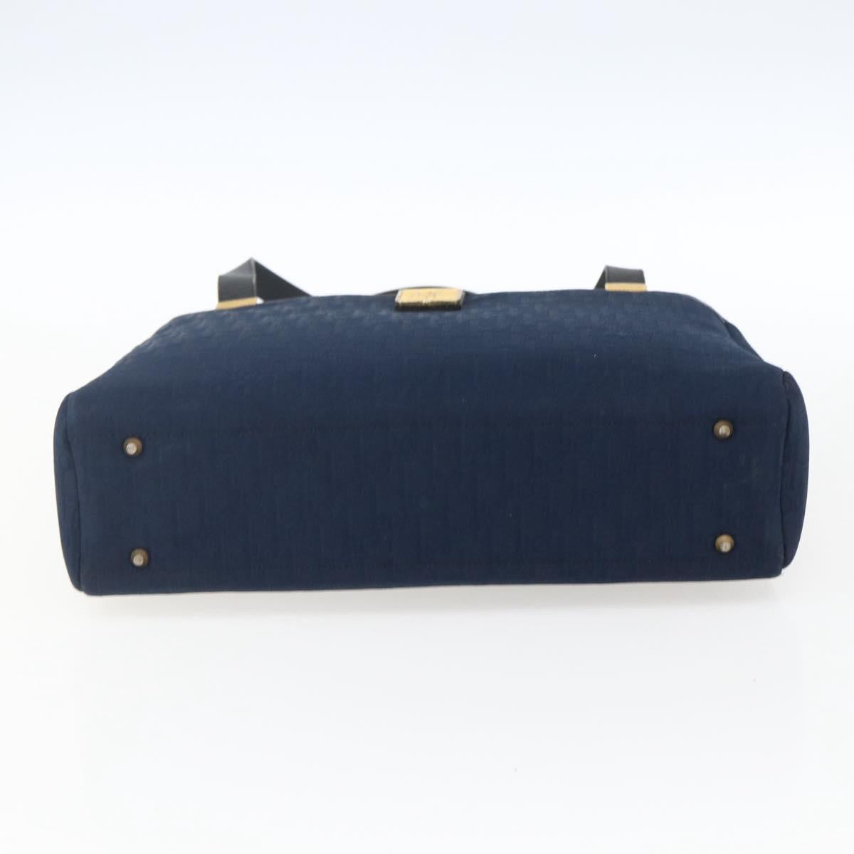 Christian Dior Trotter Canvas Hand Bag Navy Gold Auth BA9911
