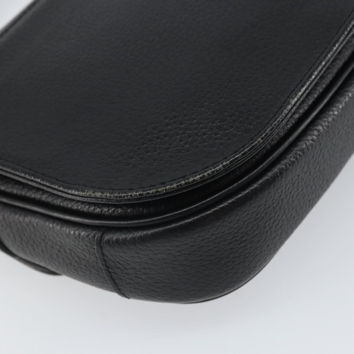 Burberrys Shoulder Bag Leather Black Gold Auth BA9914