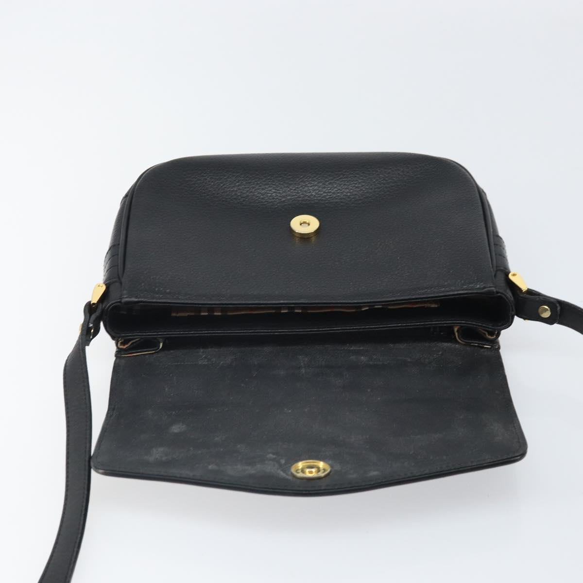 Burberrys Shoulder Bag Leather Black Gold Auth BA9914