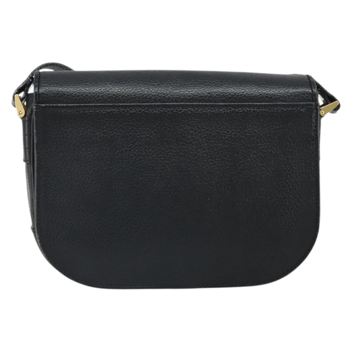 Burberrys Shoulder Bag Leather Black Gold Auth BA9914