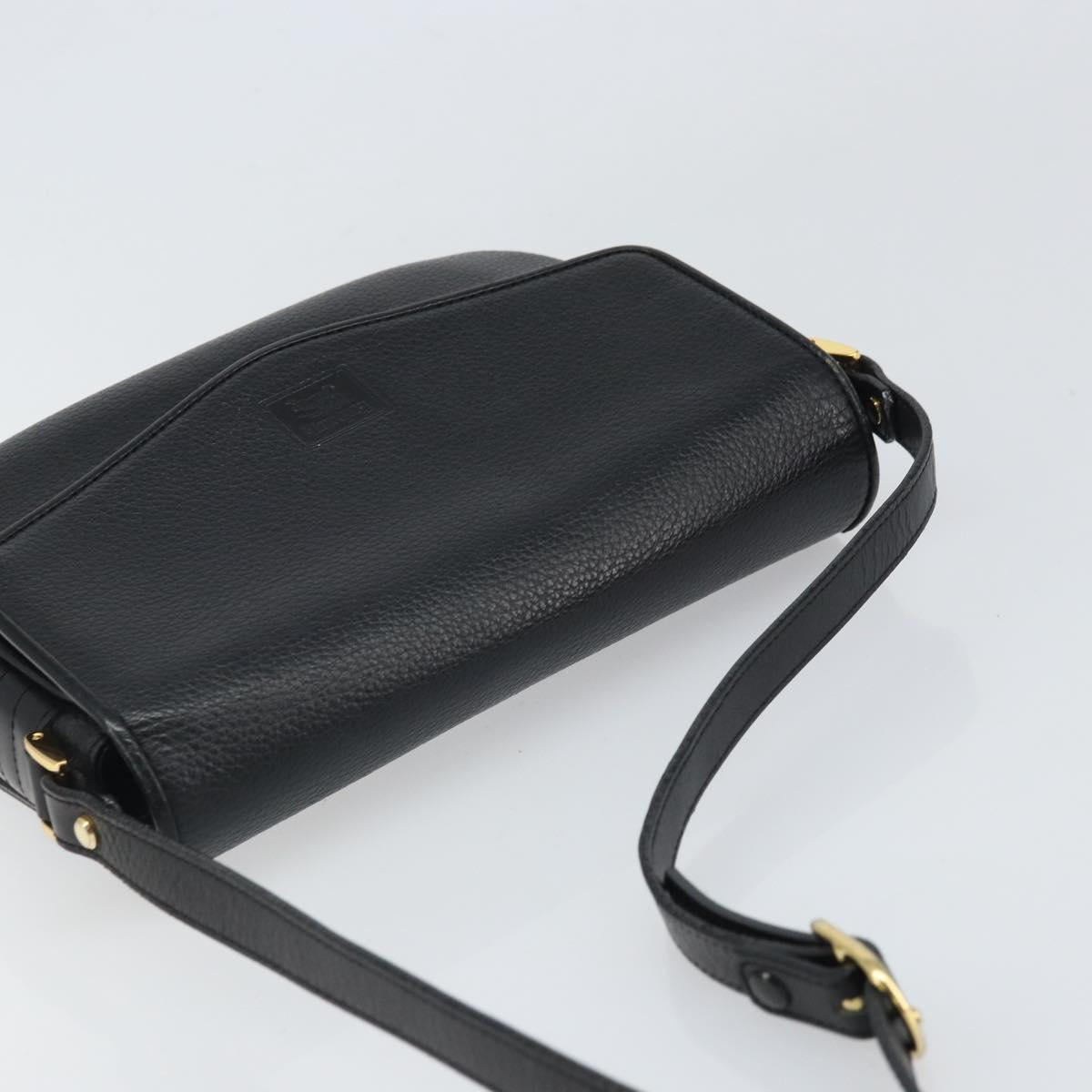 Burberrys Shoulder Bag Leather Black Gold Auth BA9914