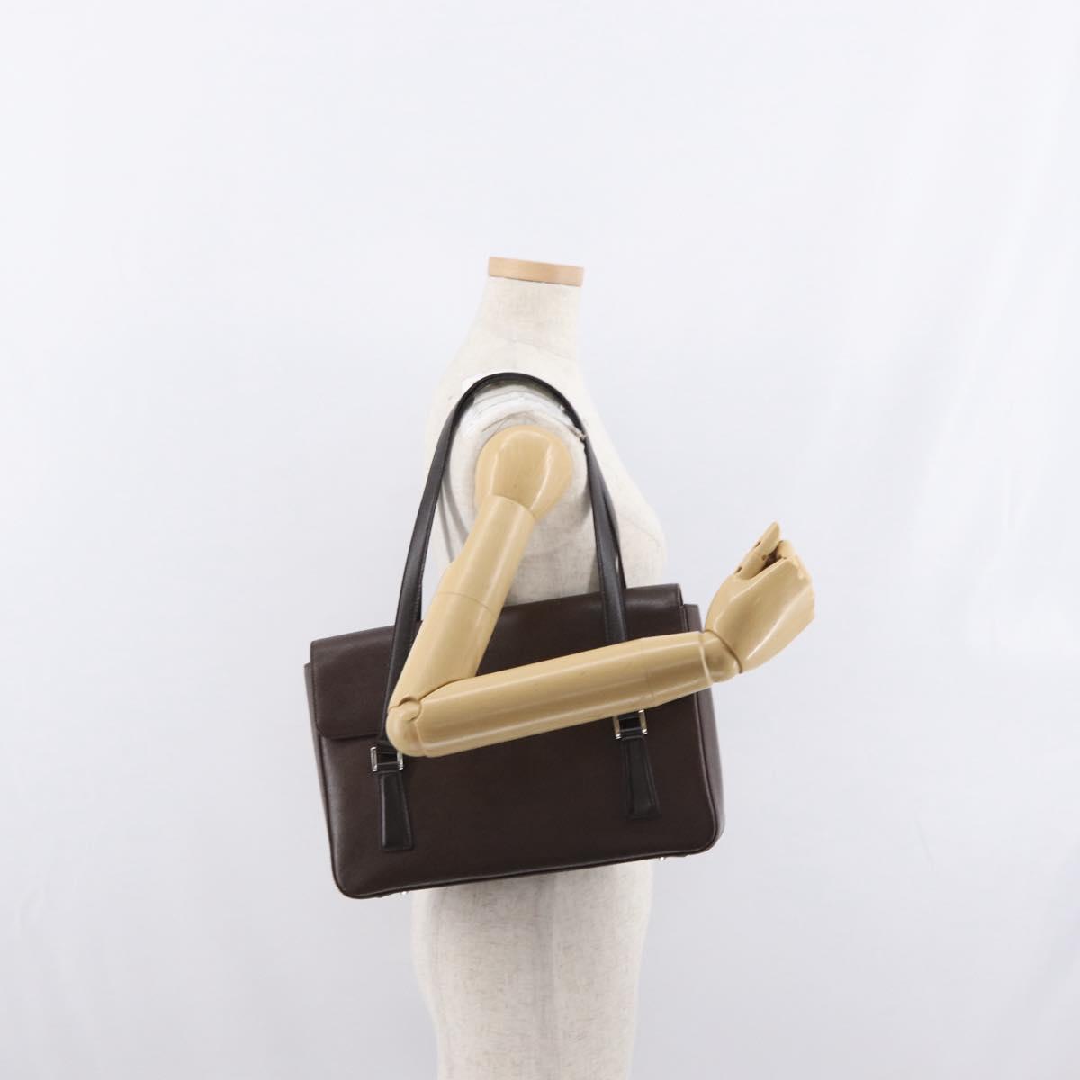 BURBERRY Hand Bag Leather Brown Silver Auth BA9916