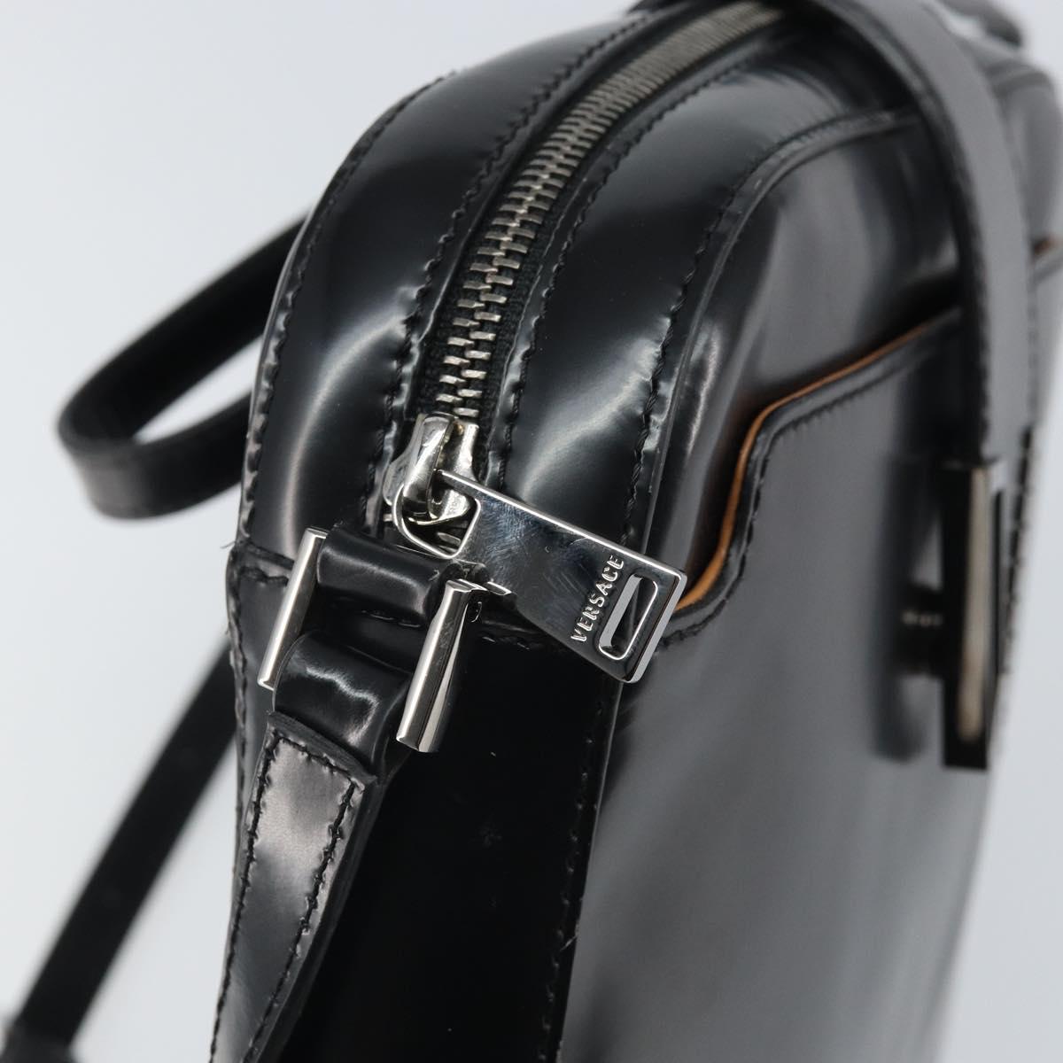 VERSACE Shoulder Bag Patent leather Black Auth BA9919