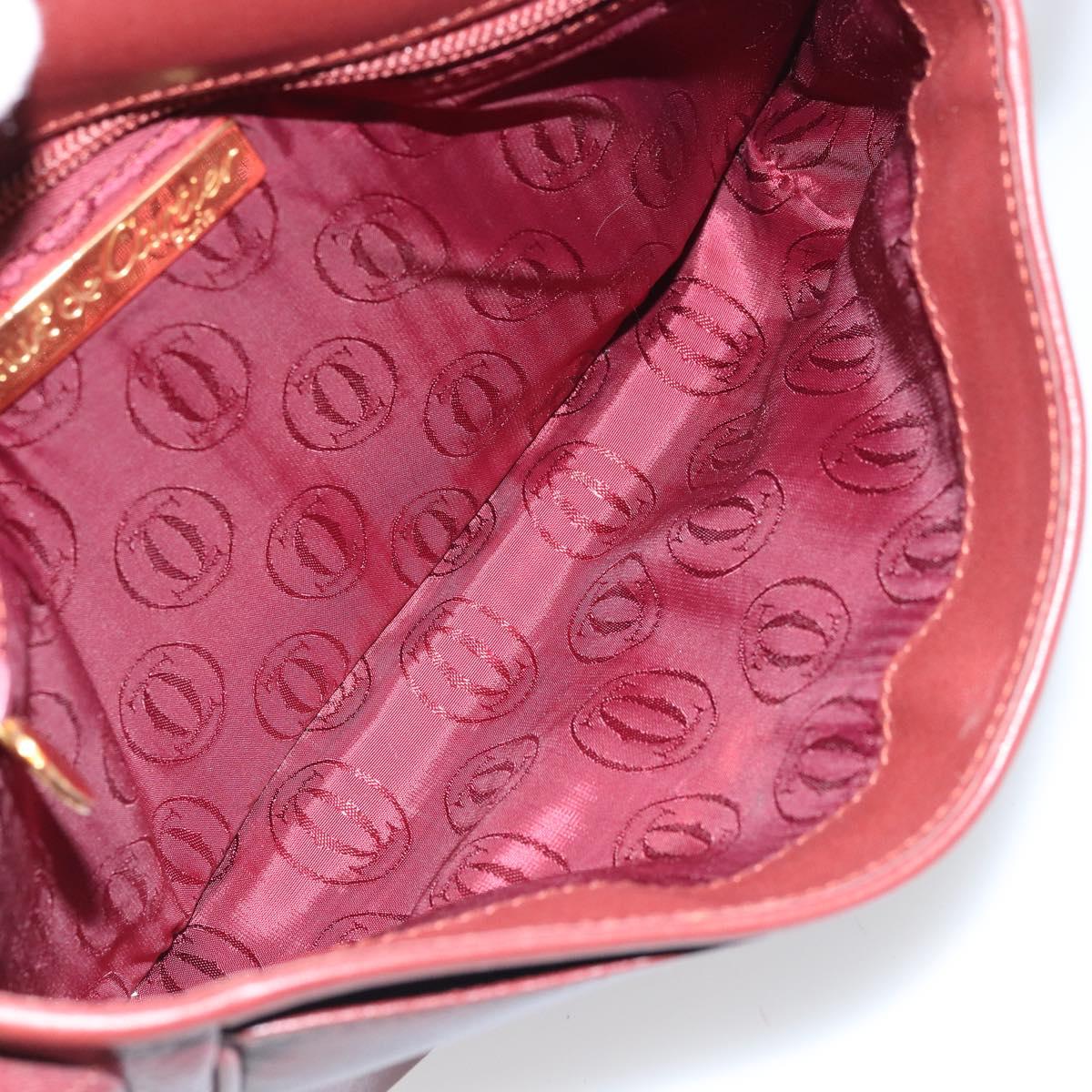 CARTIER Must Line Shoulder Bag Leather Bordeaux Gold Auth BA9920