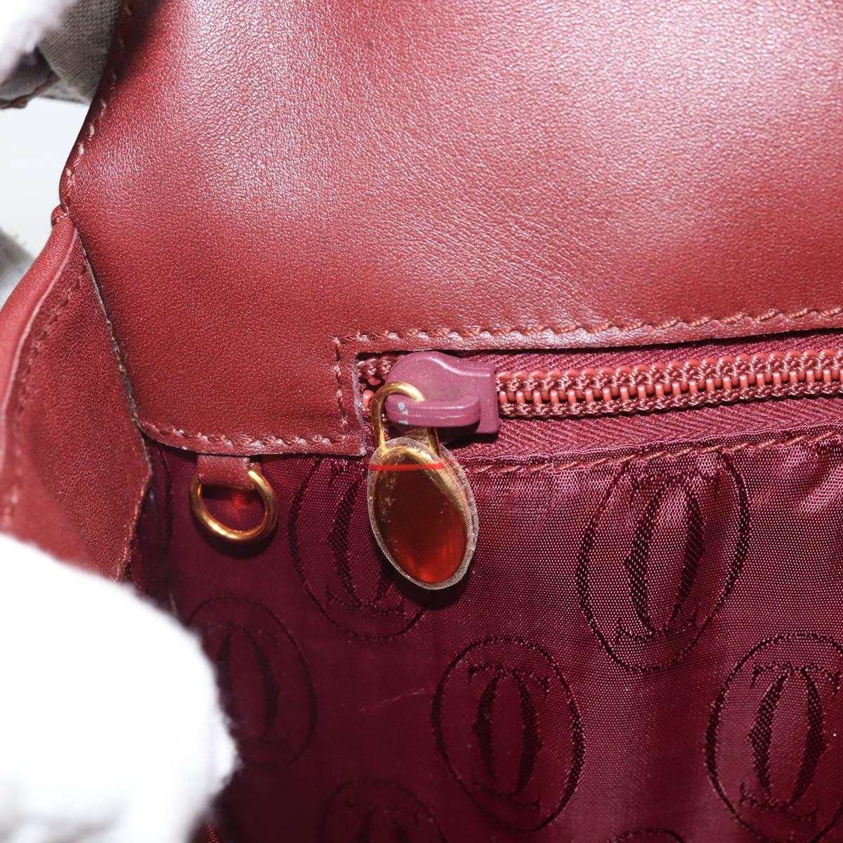 CARTIER Must Line Shoulder Bag Leather Bordeaux Gold Auth BA9920