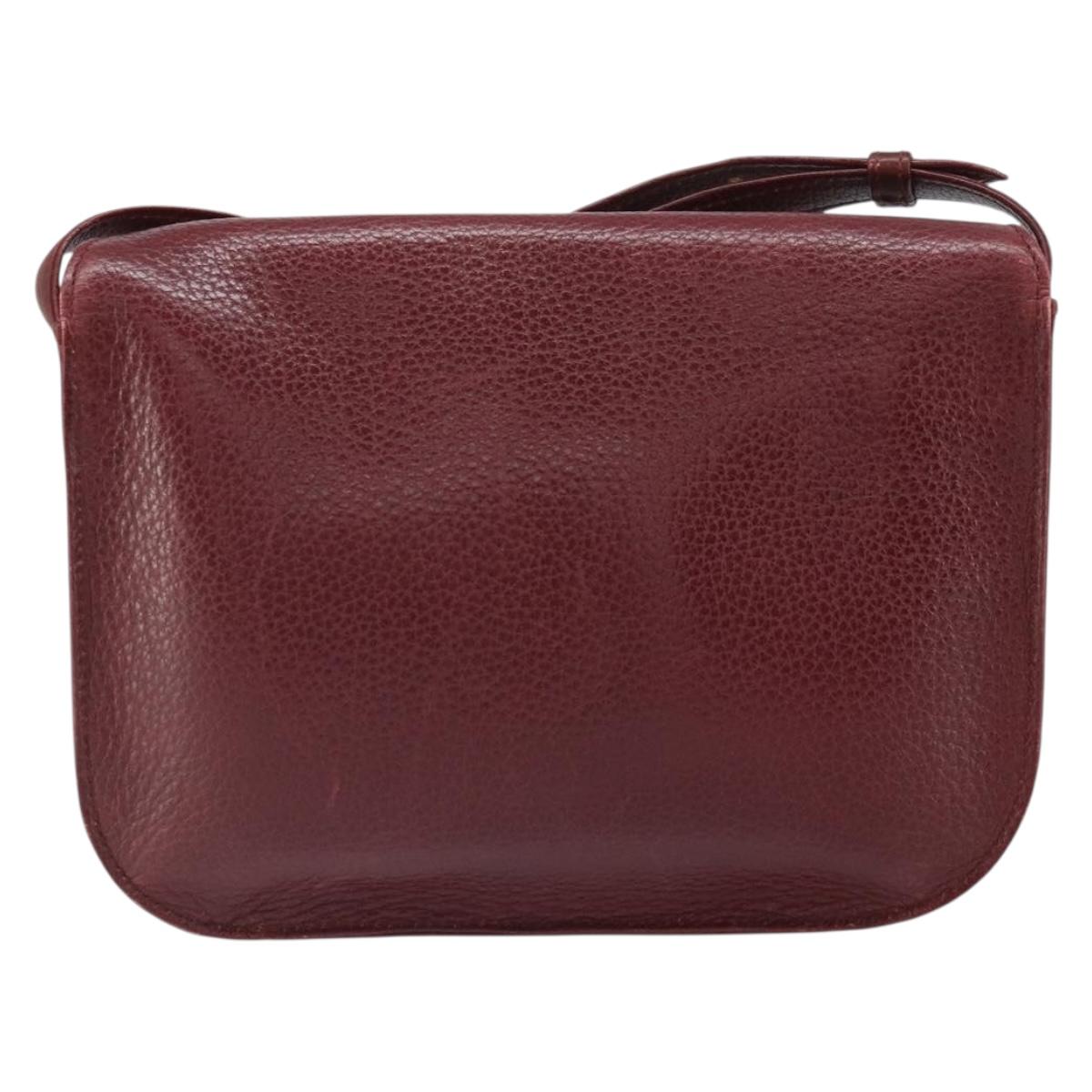CARTIER Must Line Shoulder Bag Leather Bordeaux Gold Auth BA9920