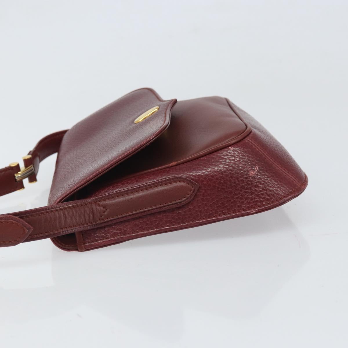 CARTIER Must Line Shoulder Bag Leather Bordeaux Gold Auth BA9920
