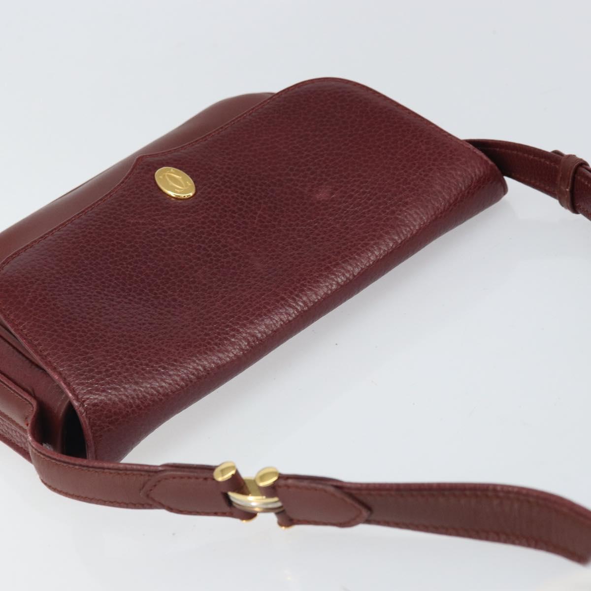CARTIER Must Line Shoulder Bag Leather Bordeaux Gold Auth BA9920